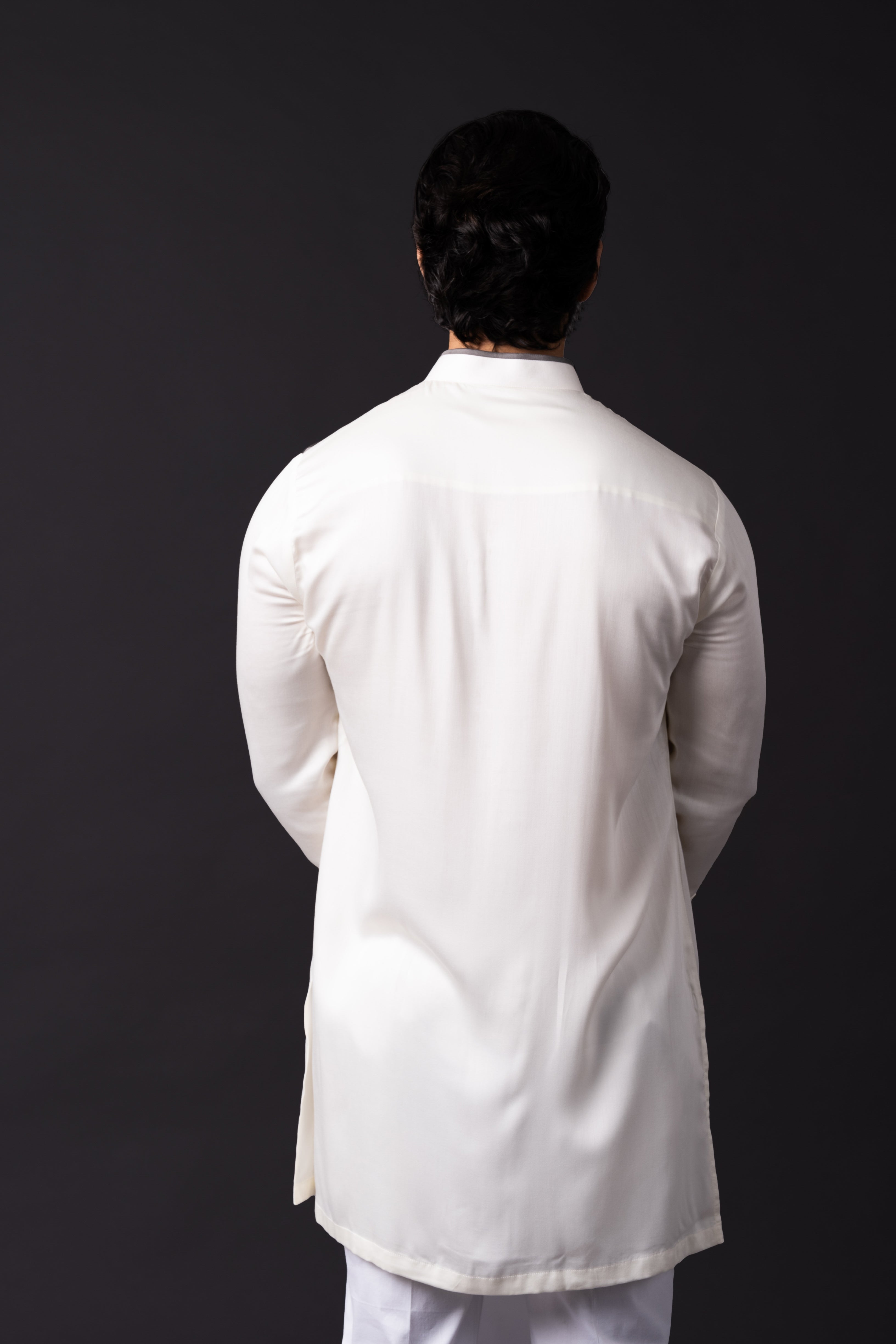 Ivory Grey Embellished Shirt Kurta