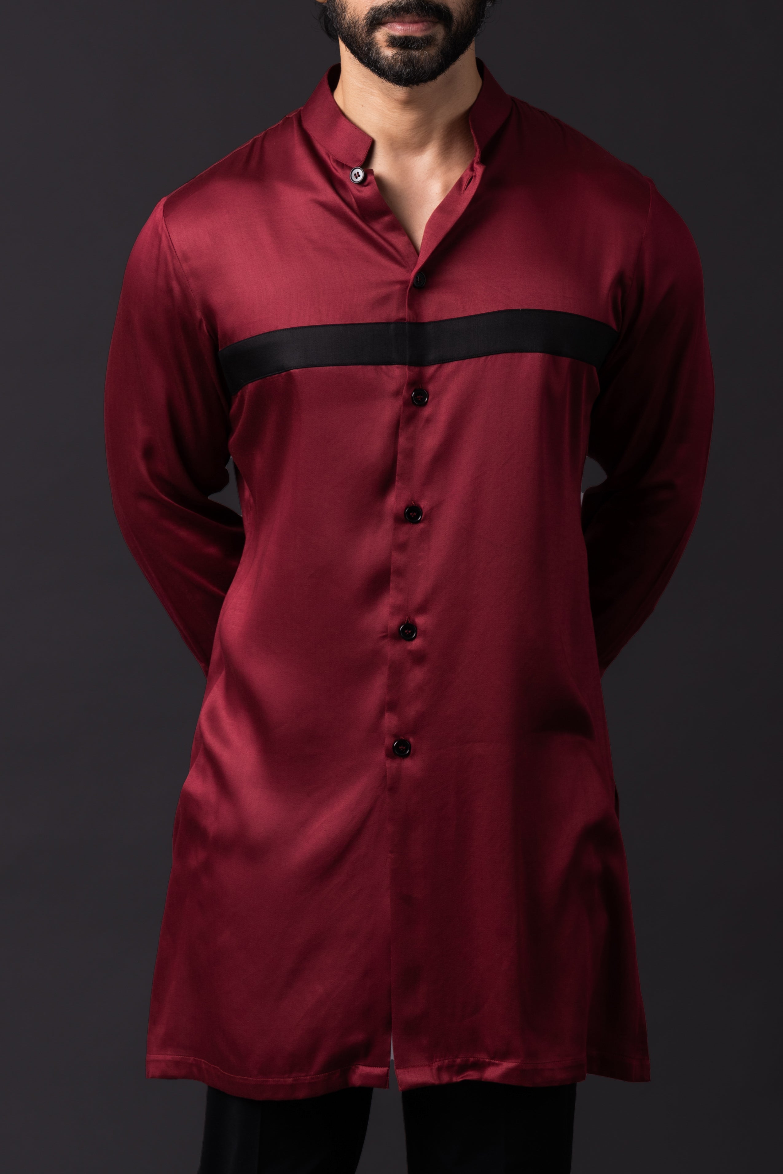 Maroon Black Strip Shirt Kurta