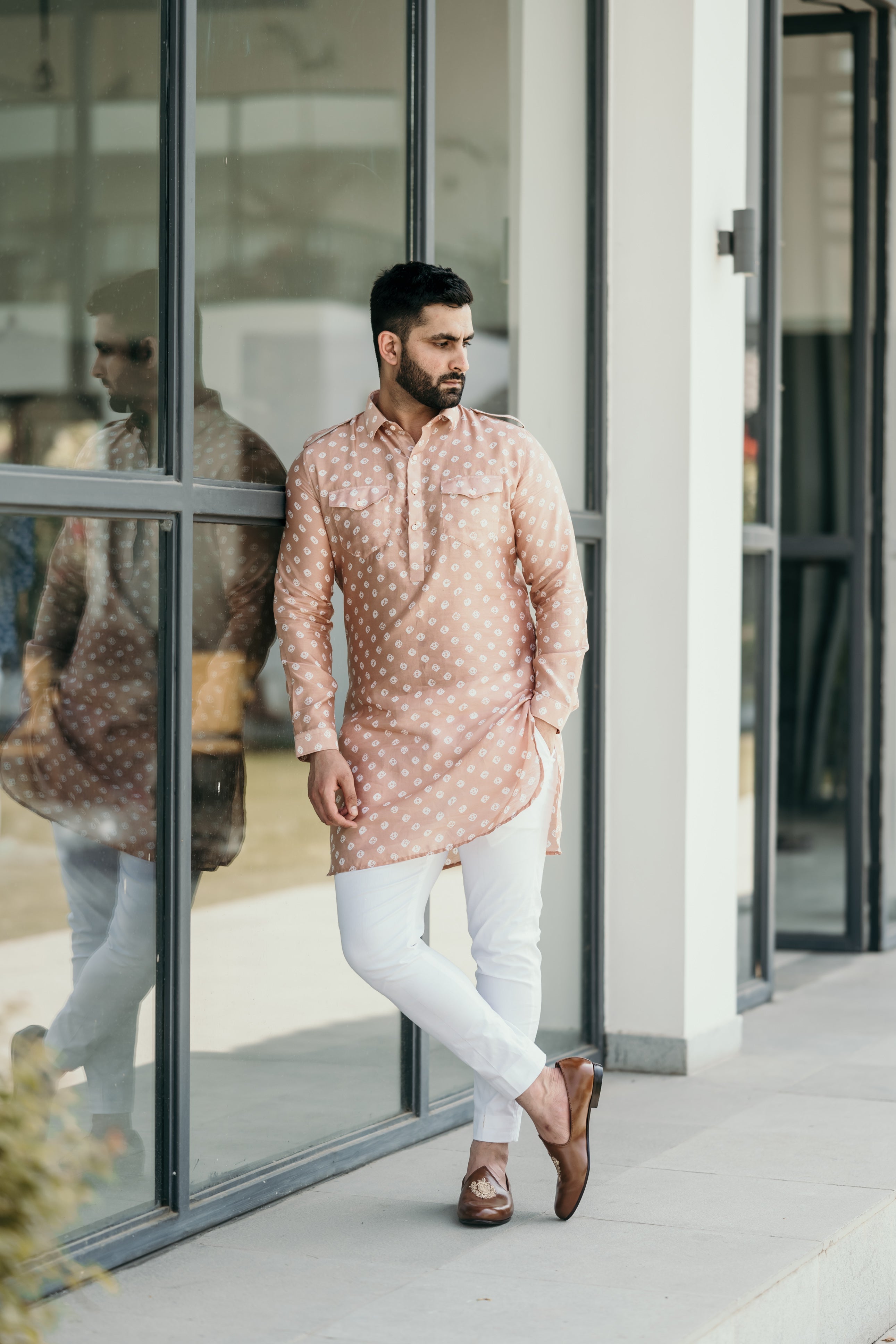 Peach Chanderi Pathani