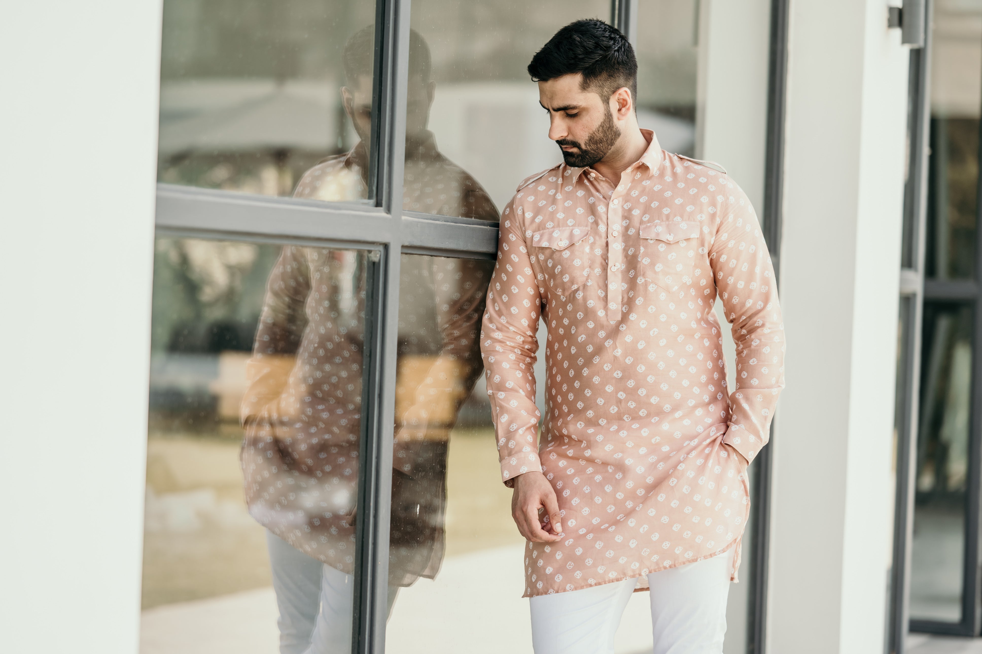 Peach Chanderi Pathani