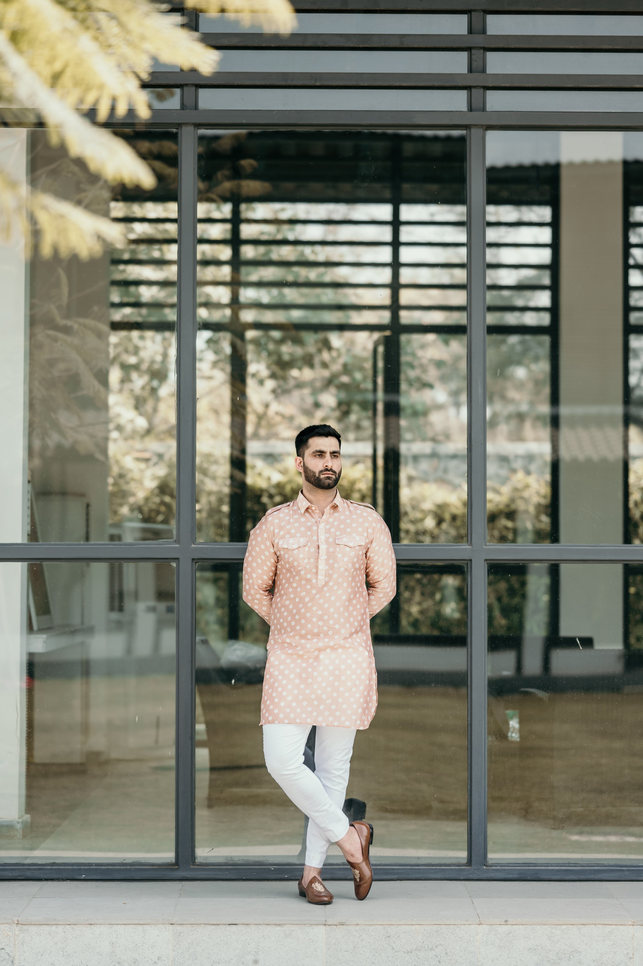 Peach Chanderi Pathani