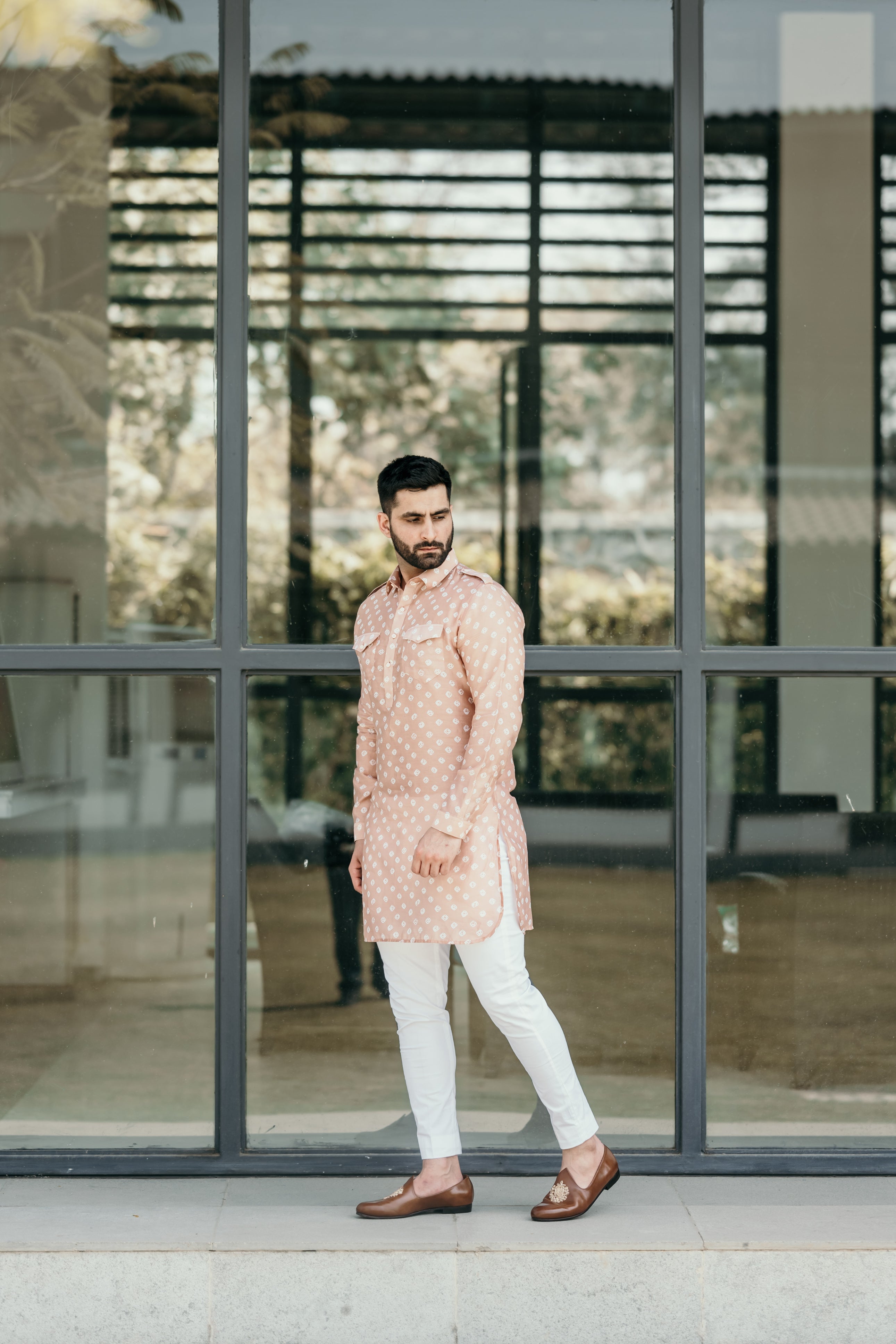 Peach Chanderi Pathani