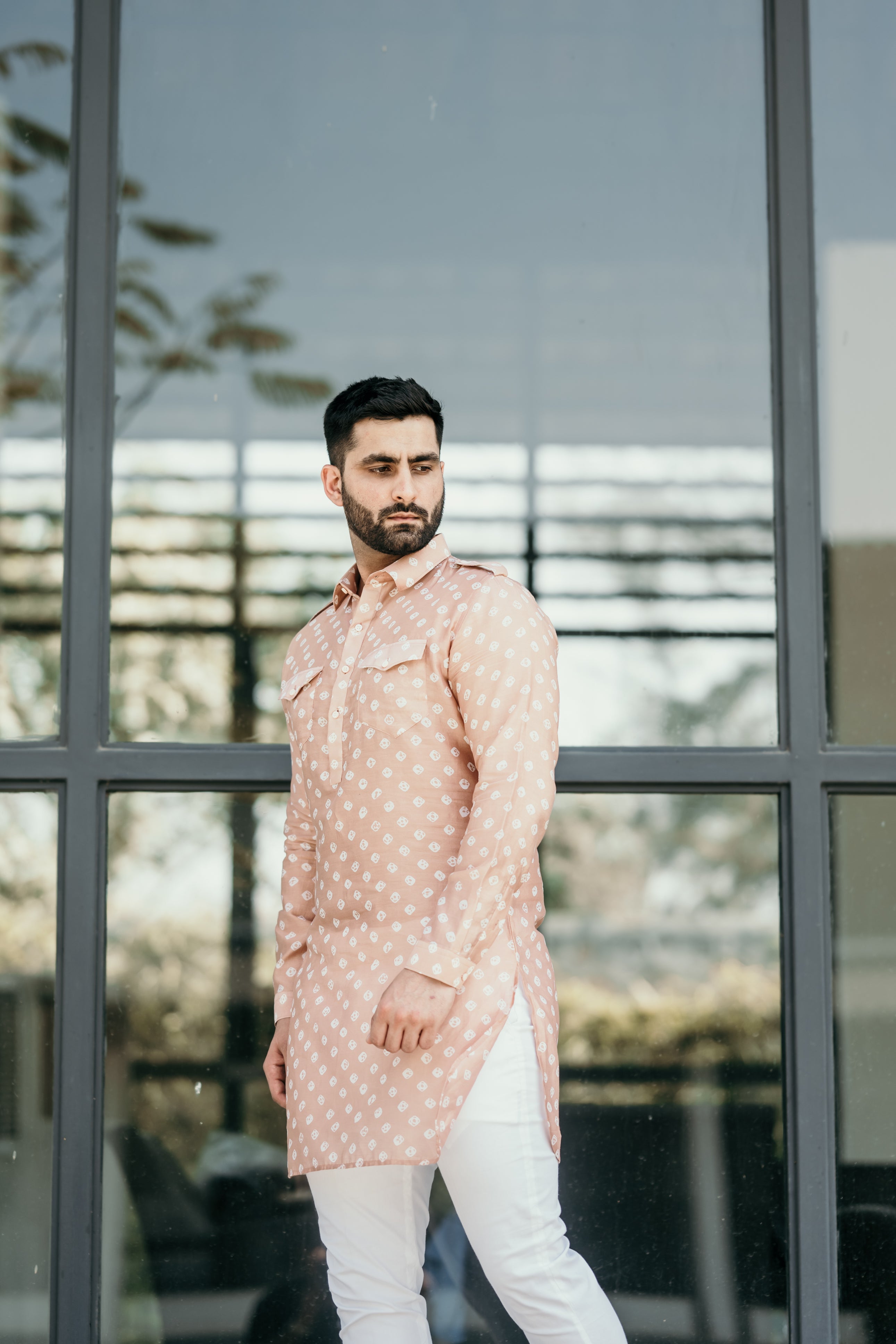 Peach Chanderi Pathani