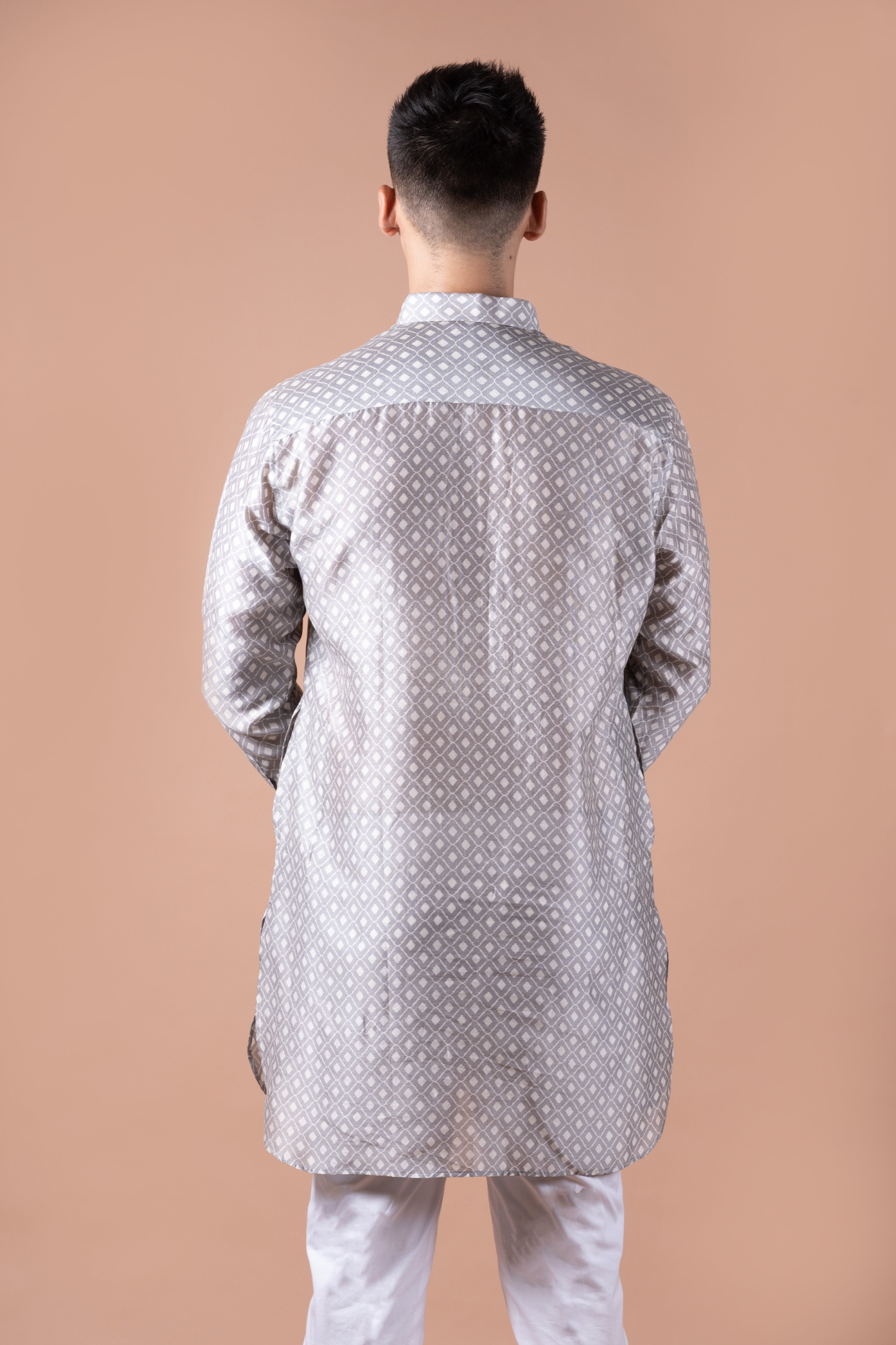 Grey White Self Chanderi Kurta