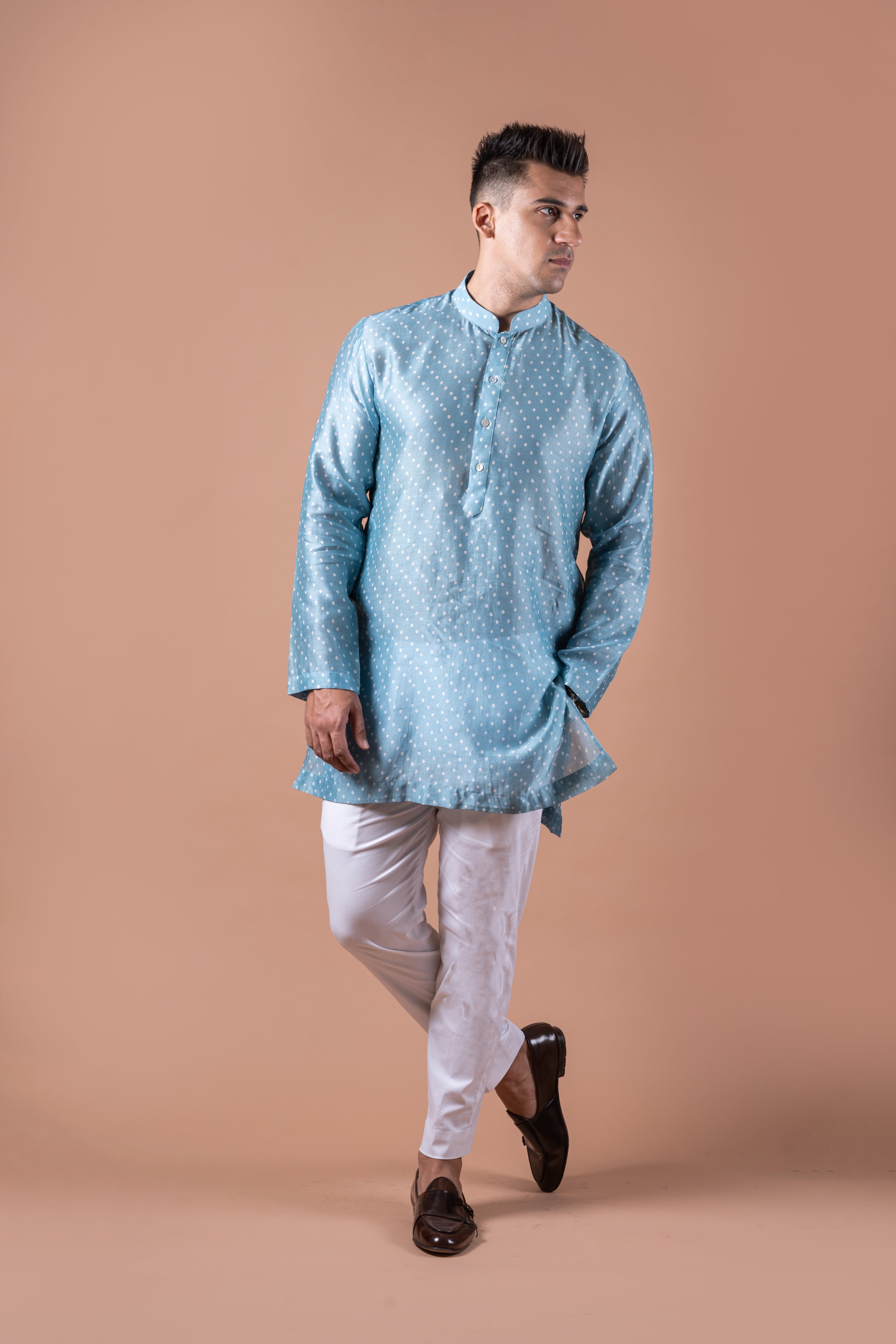 Sky Blue Bandhani Chanderi Kurta