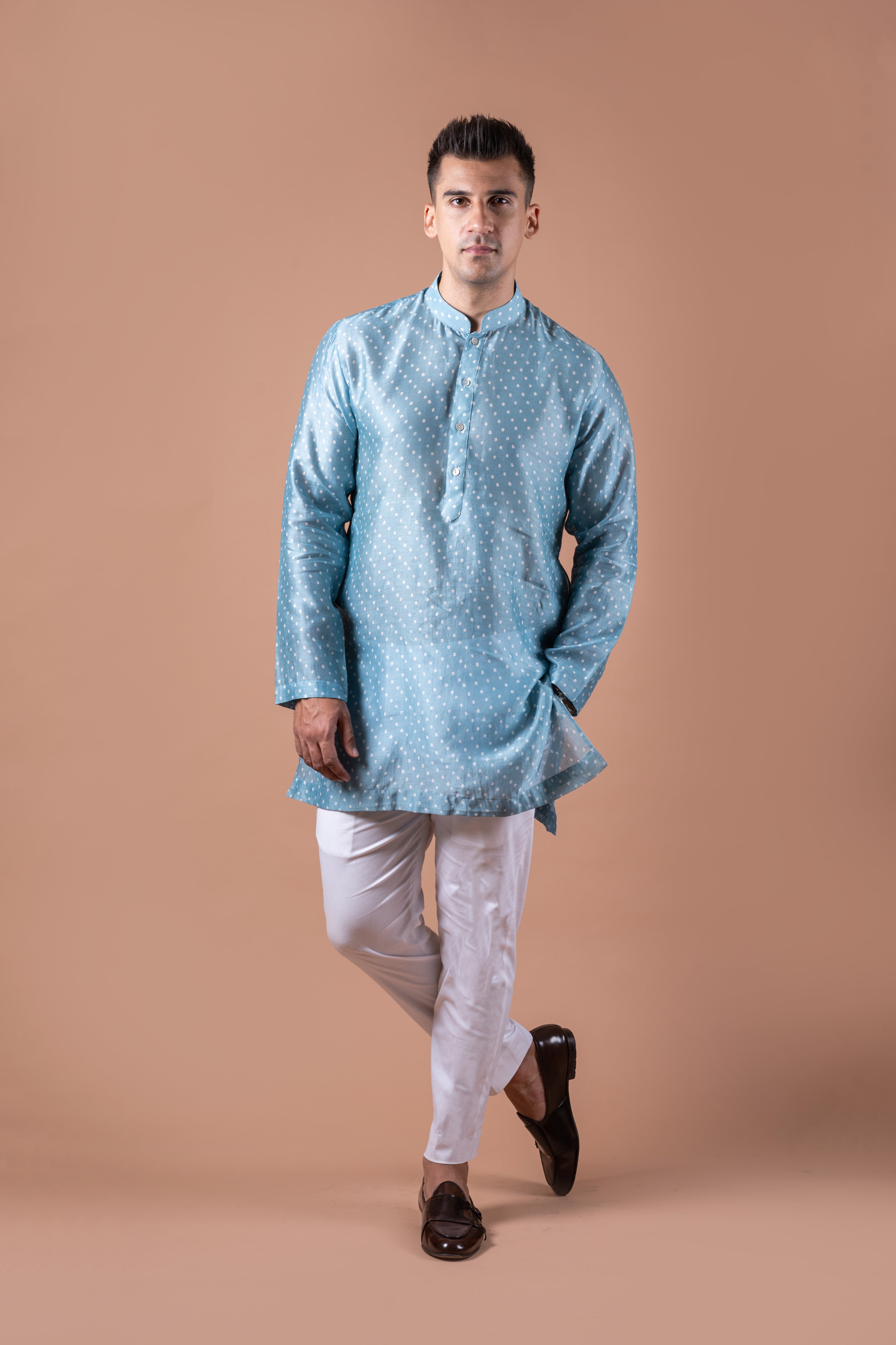 Sky Blue Bandhani Chanderi Kurta