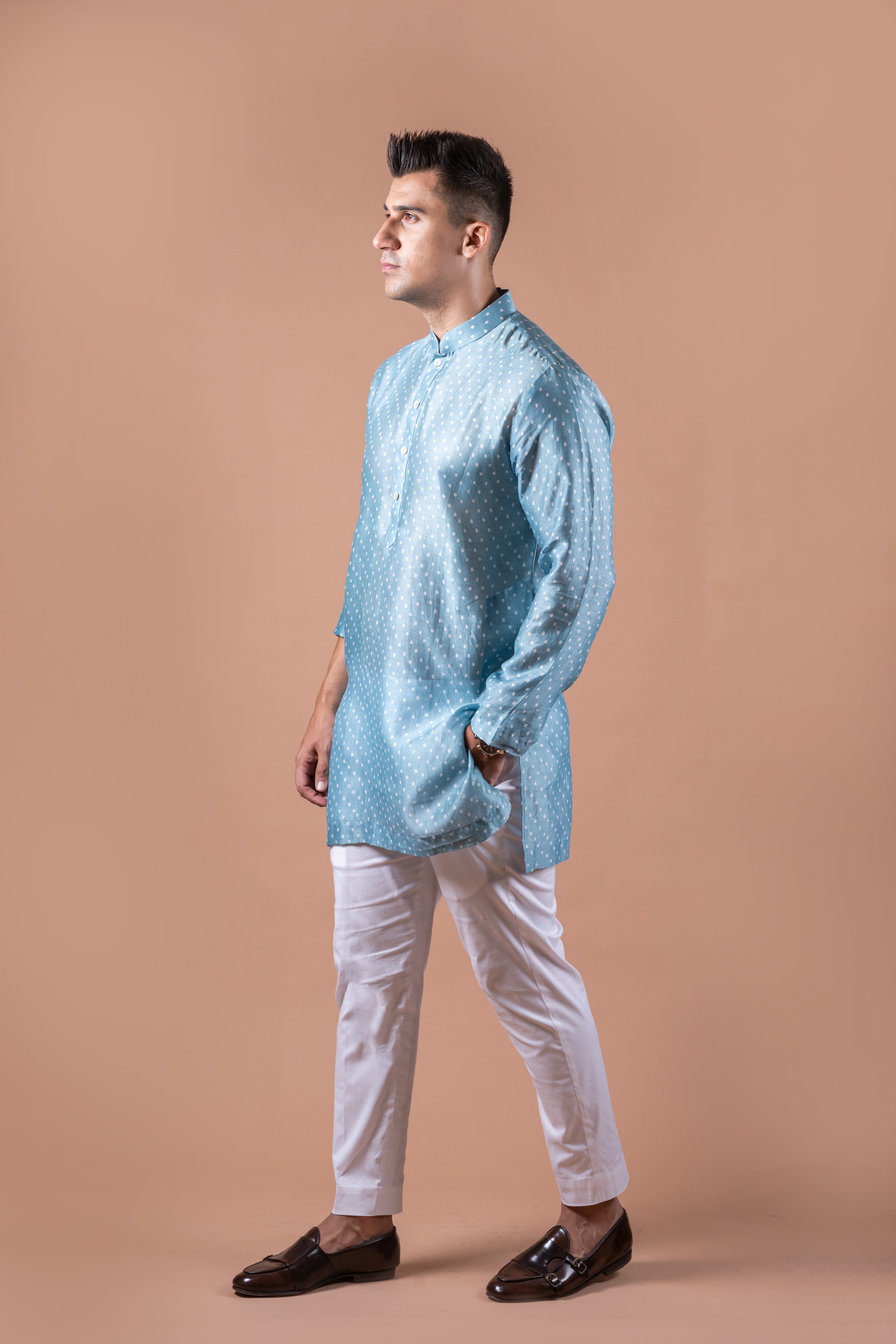 Sky Blue Bandhani Chanderi Kurta