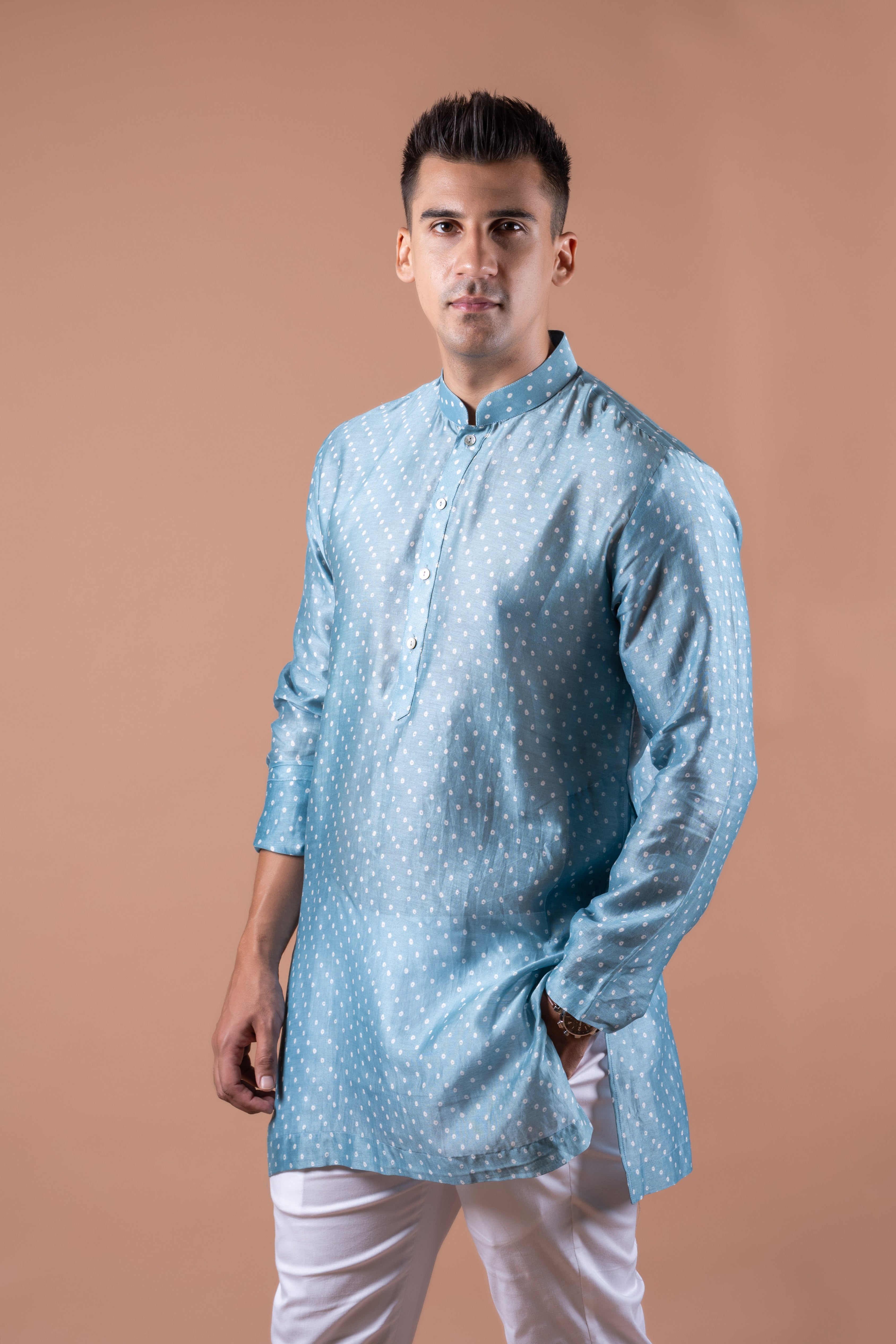 Sky Blue Bandhani Chanderi Kurta