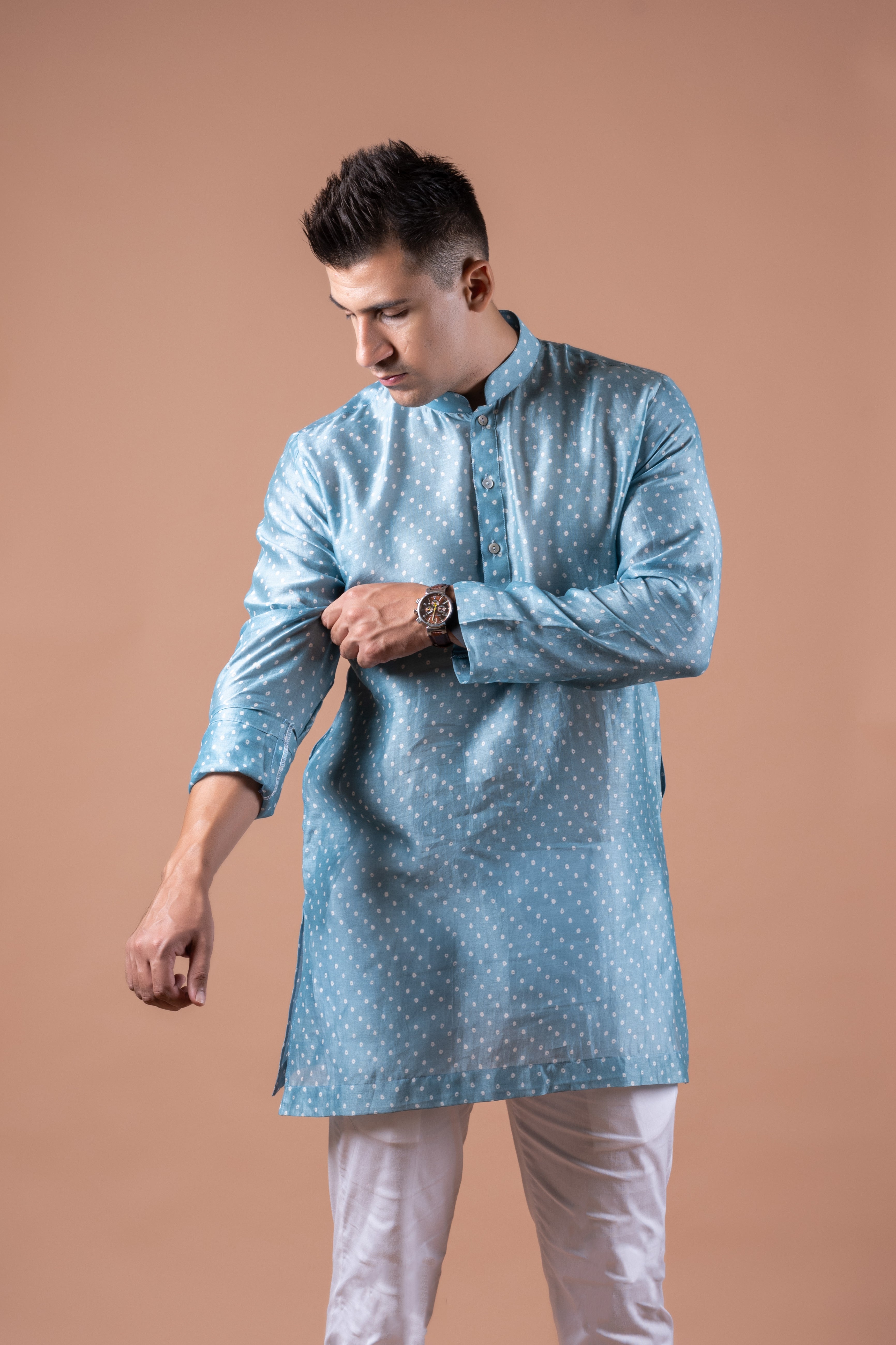 Sky Blue Bandhani Chanderi Kurta