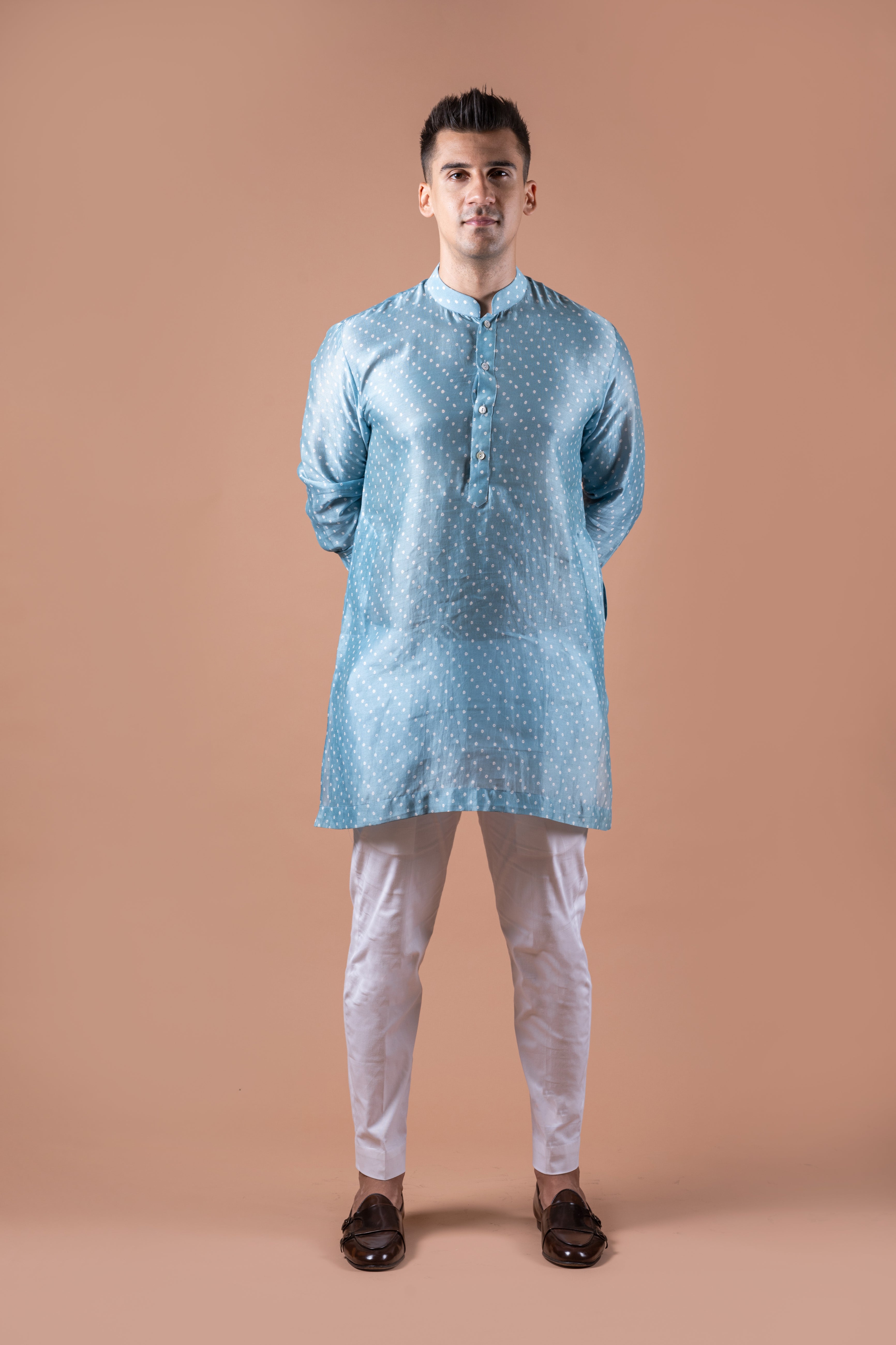 Sky Blue Bandhani Chanderi Kurta