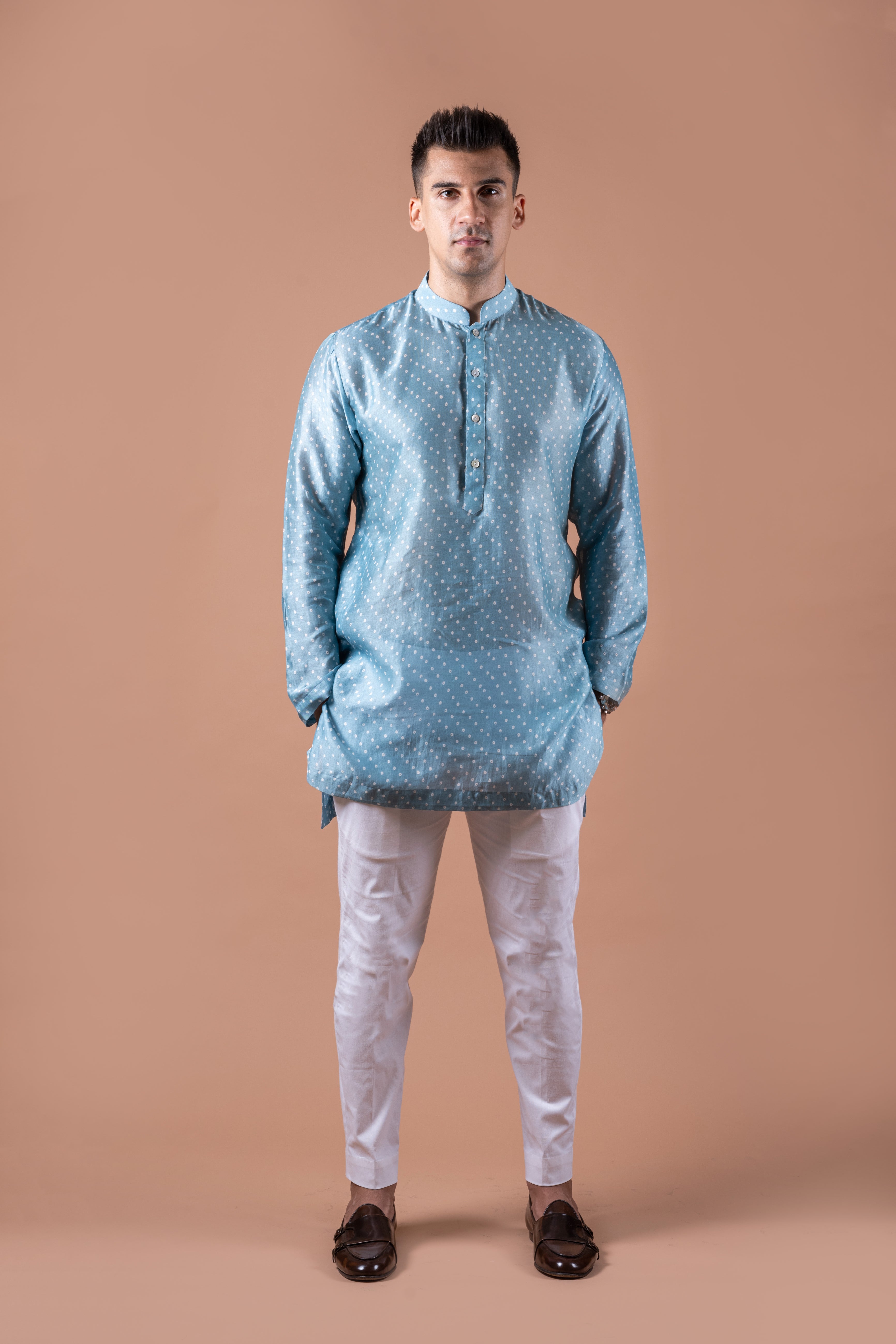 Sky Blue Bandhani Chanderi Kurta