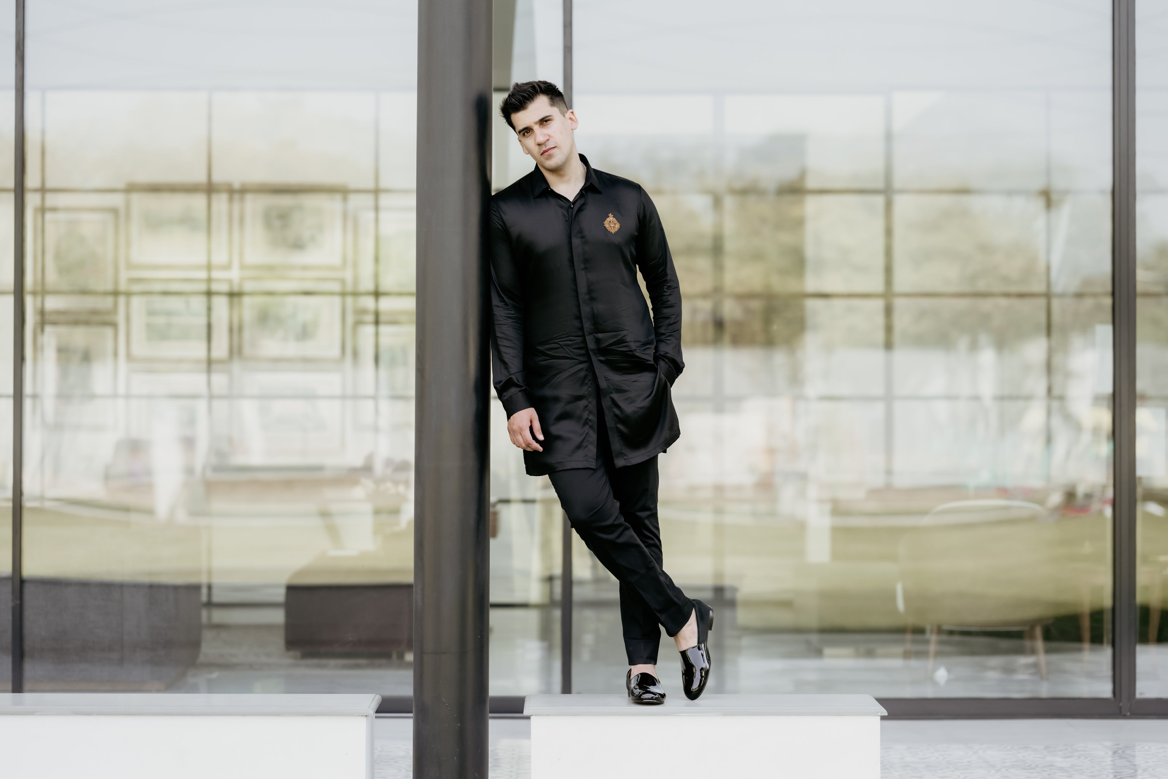 Black Shine Embellished Shirt Kurta