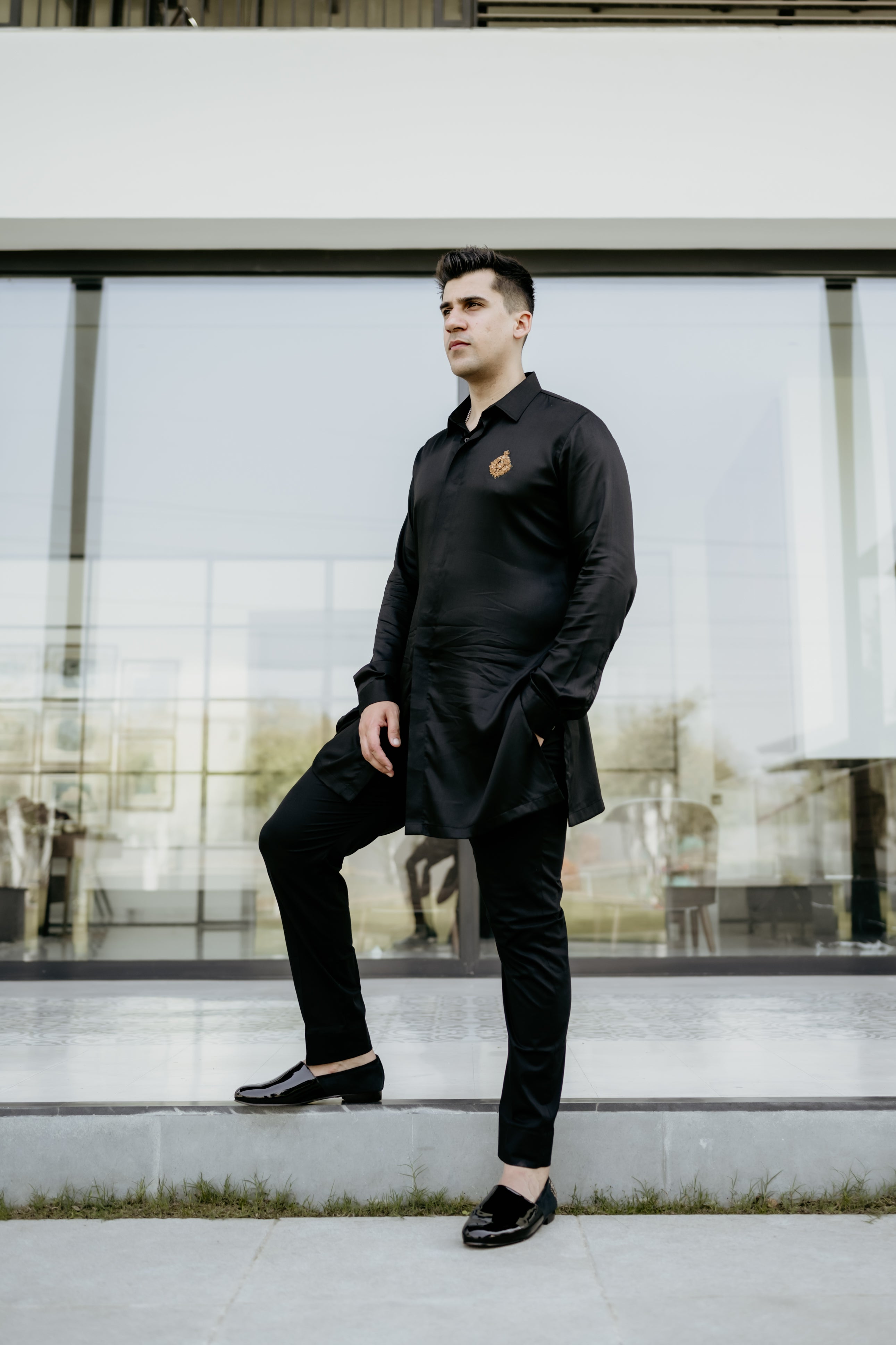 Black Shine Embellished Shirt Kurta