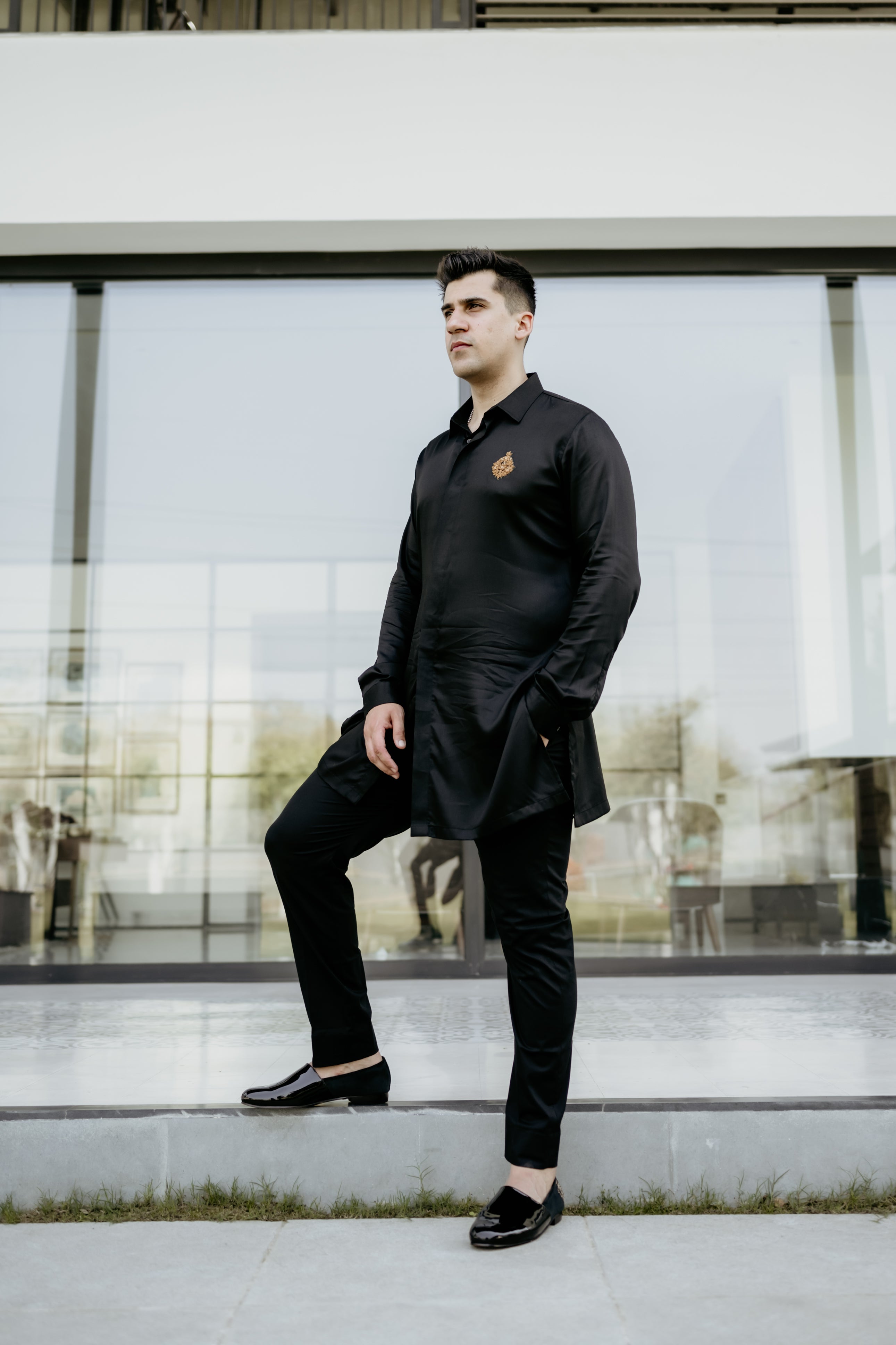 Black Shine Embellished Shirt Kurta