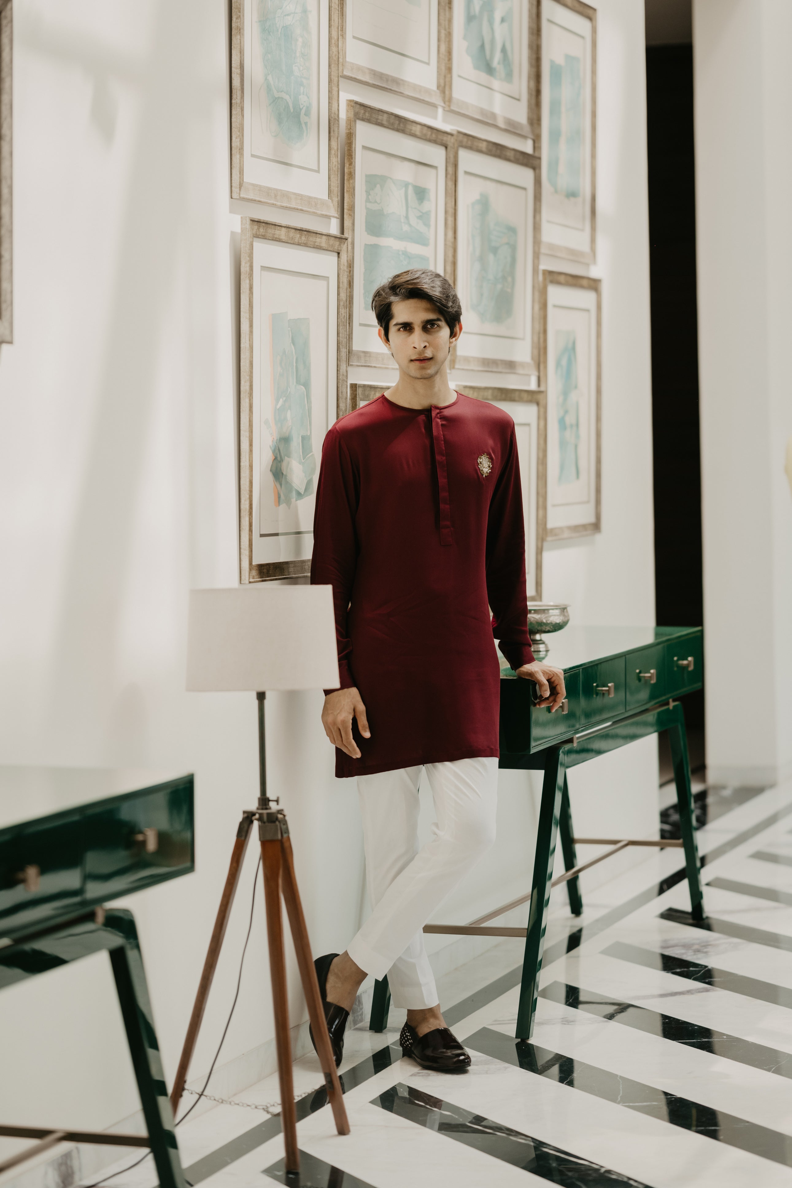 Maroon Round silk embroidery kurta