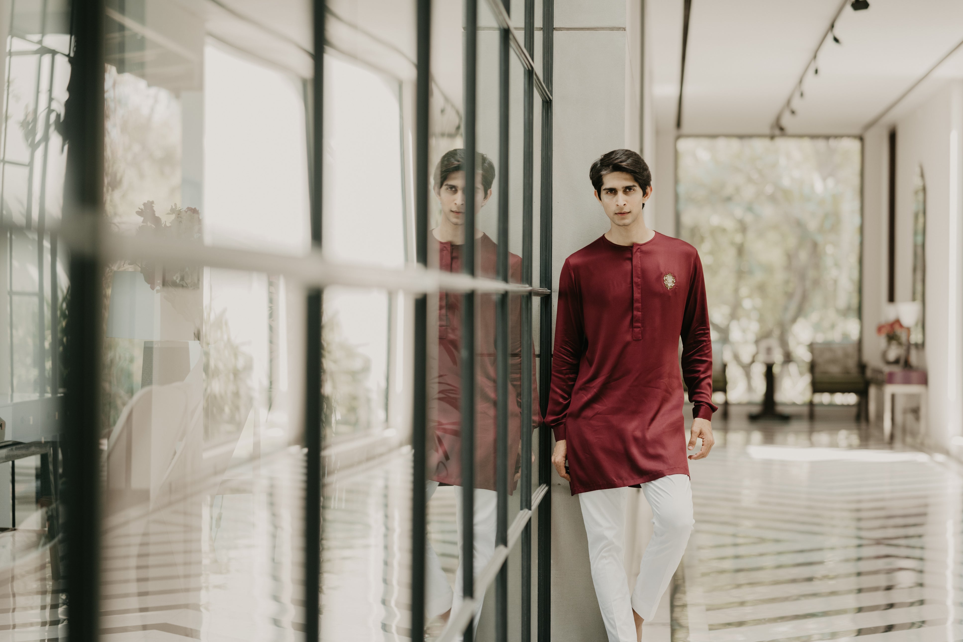Maroon Round silk embroidery kurta
