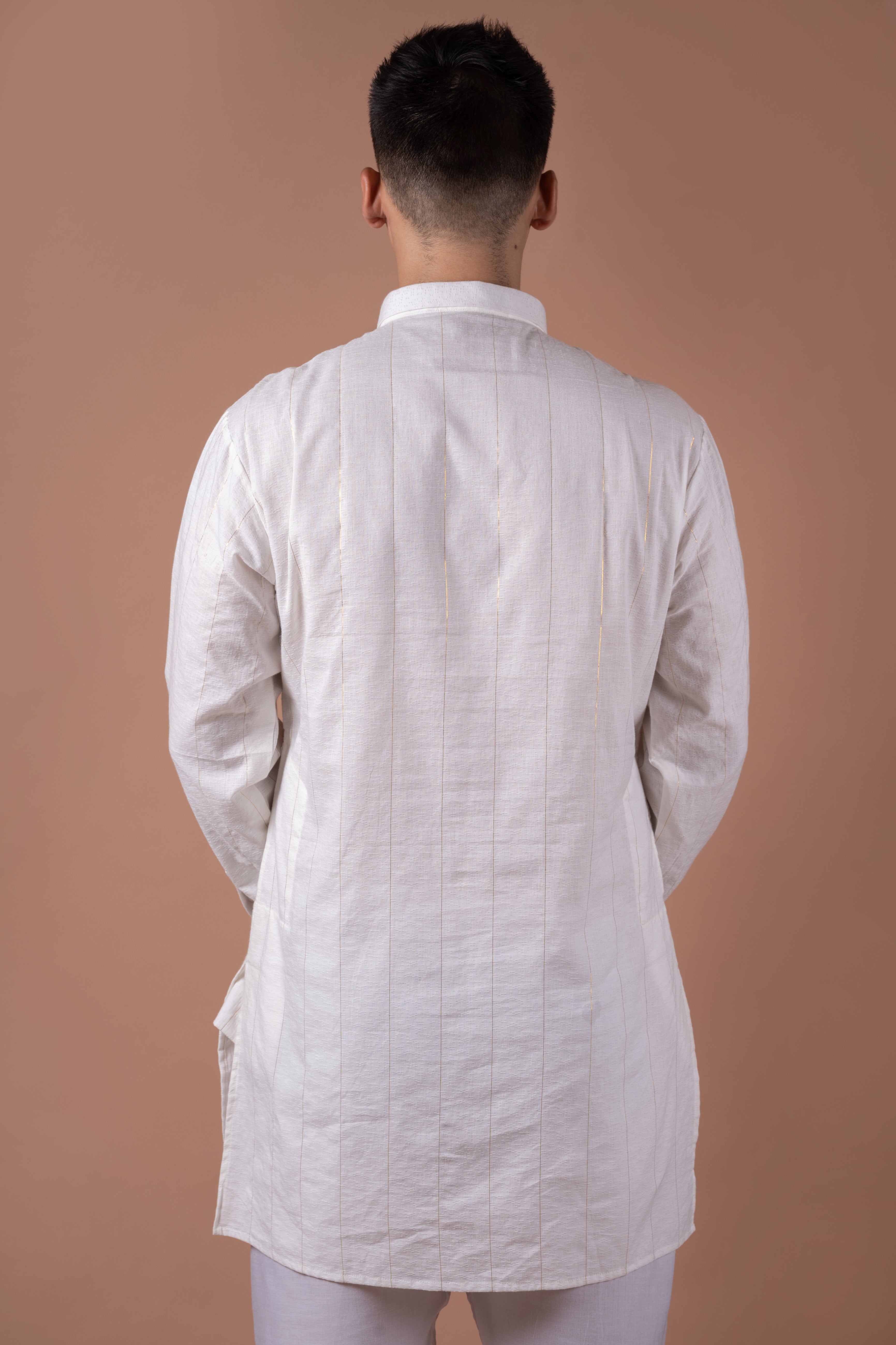Golden Stripes on white jaquard Kurta
