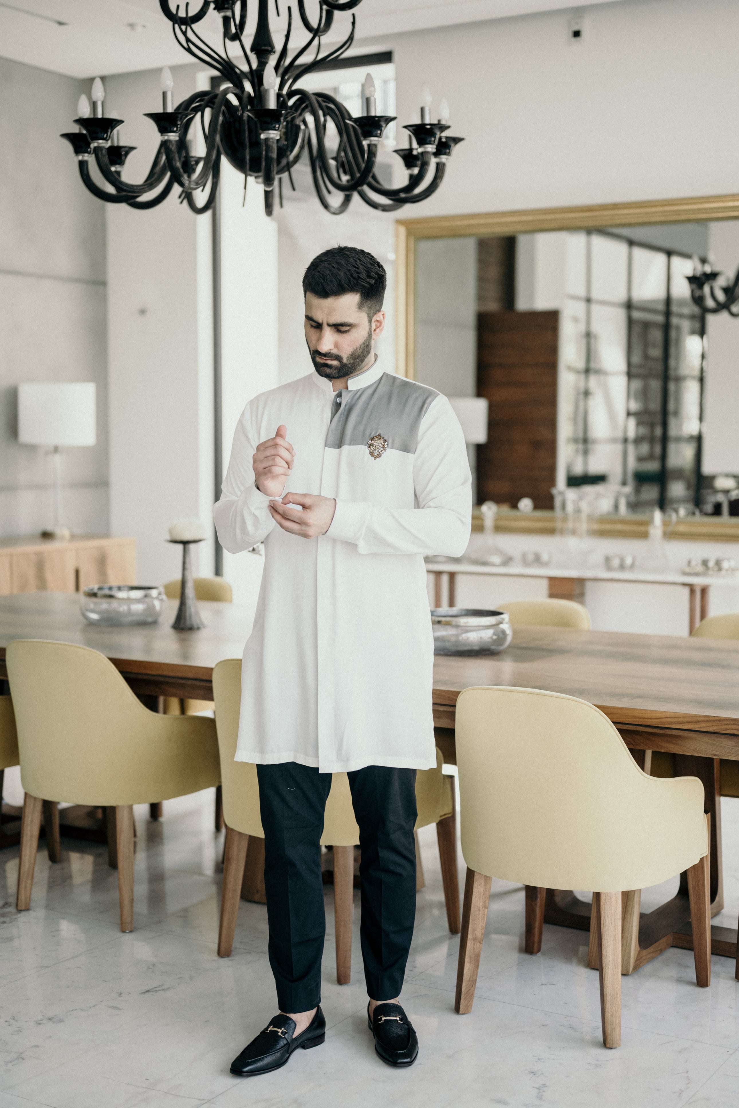 Ivory Grey Embellished Shirt Kurta