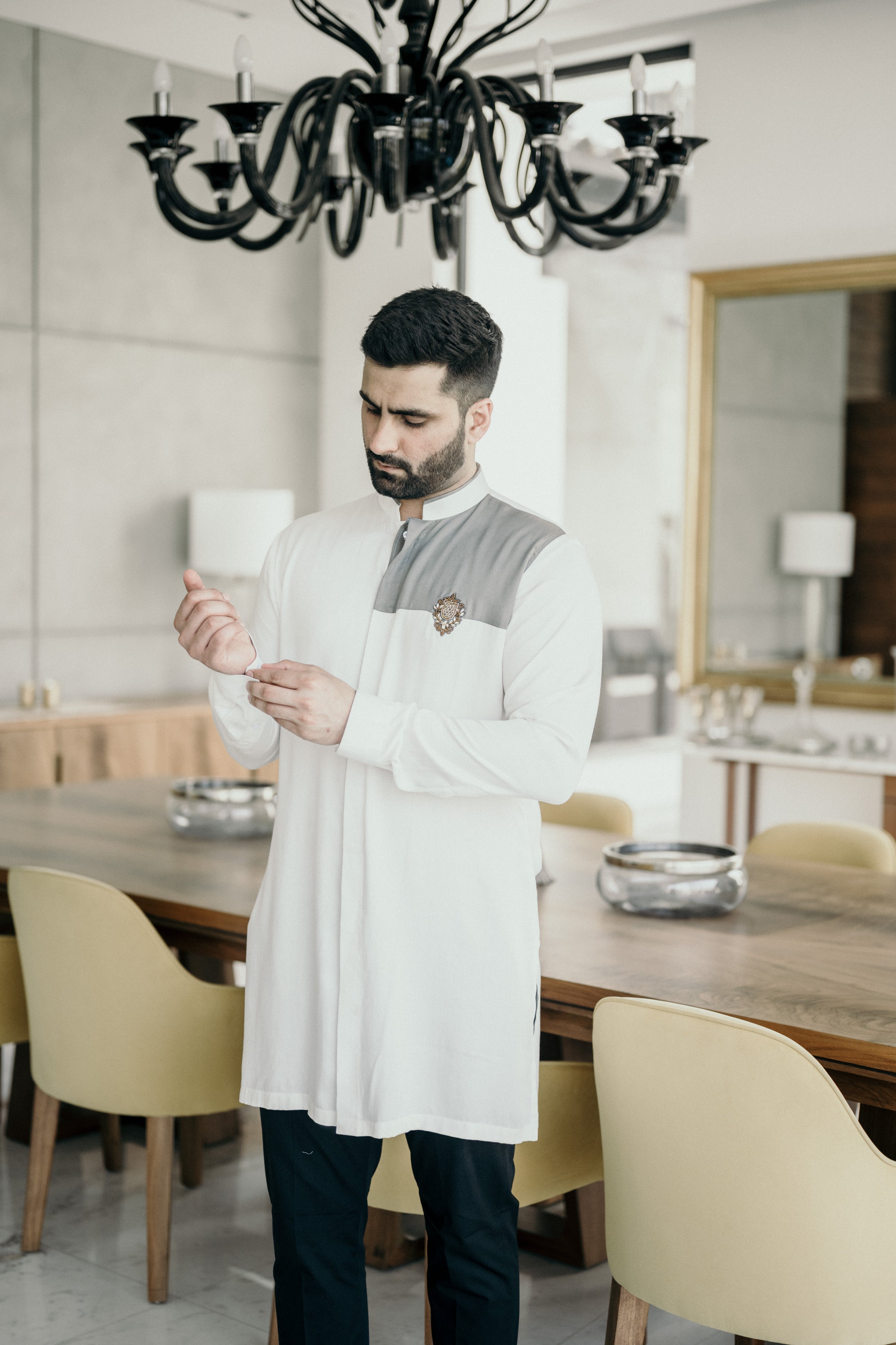 Ivory Grey Embellished Shirt Kurta