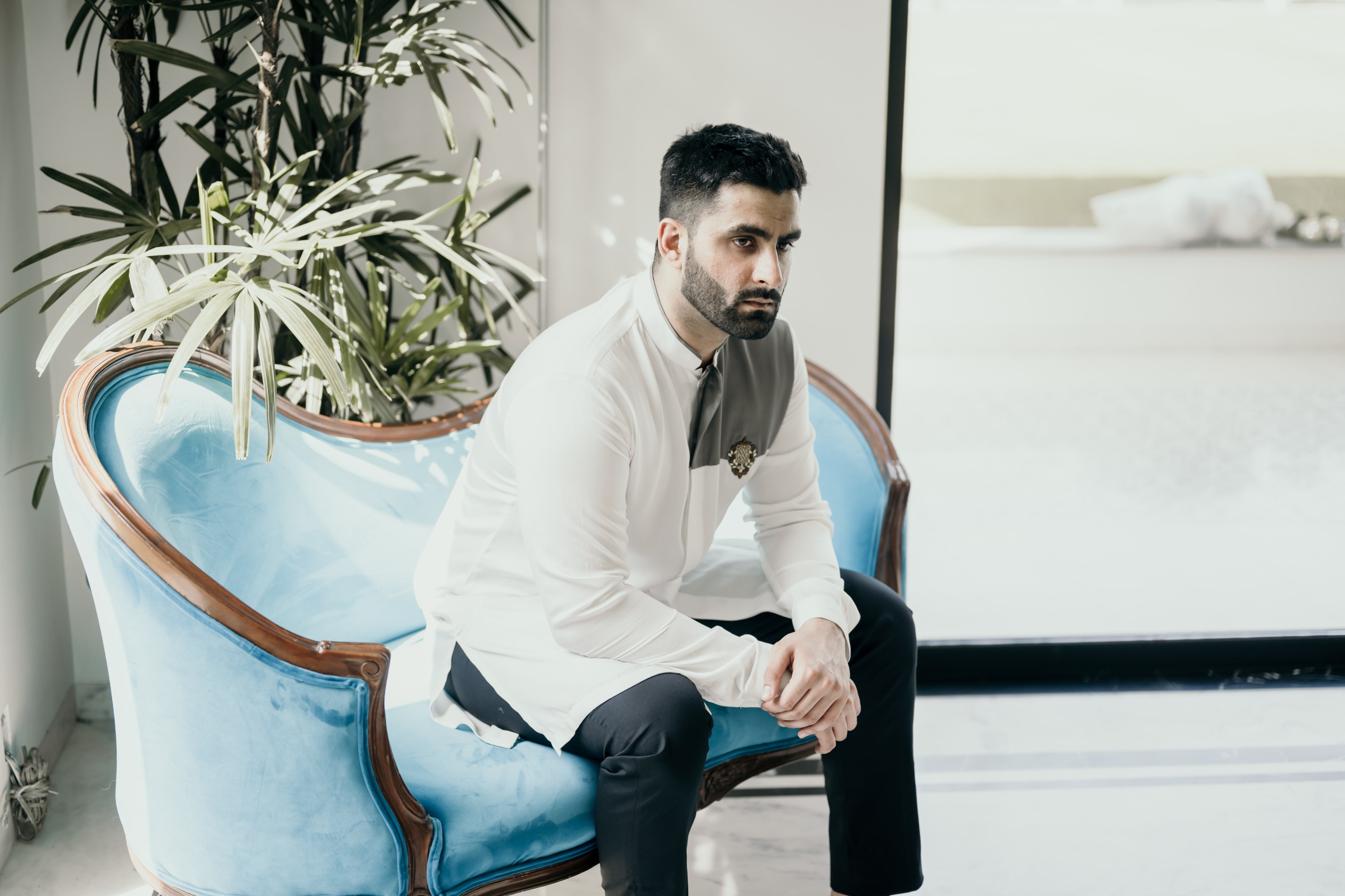Ivory Grey Embellished Shirt Kurta