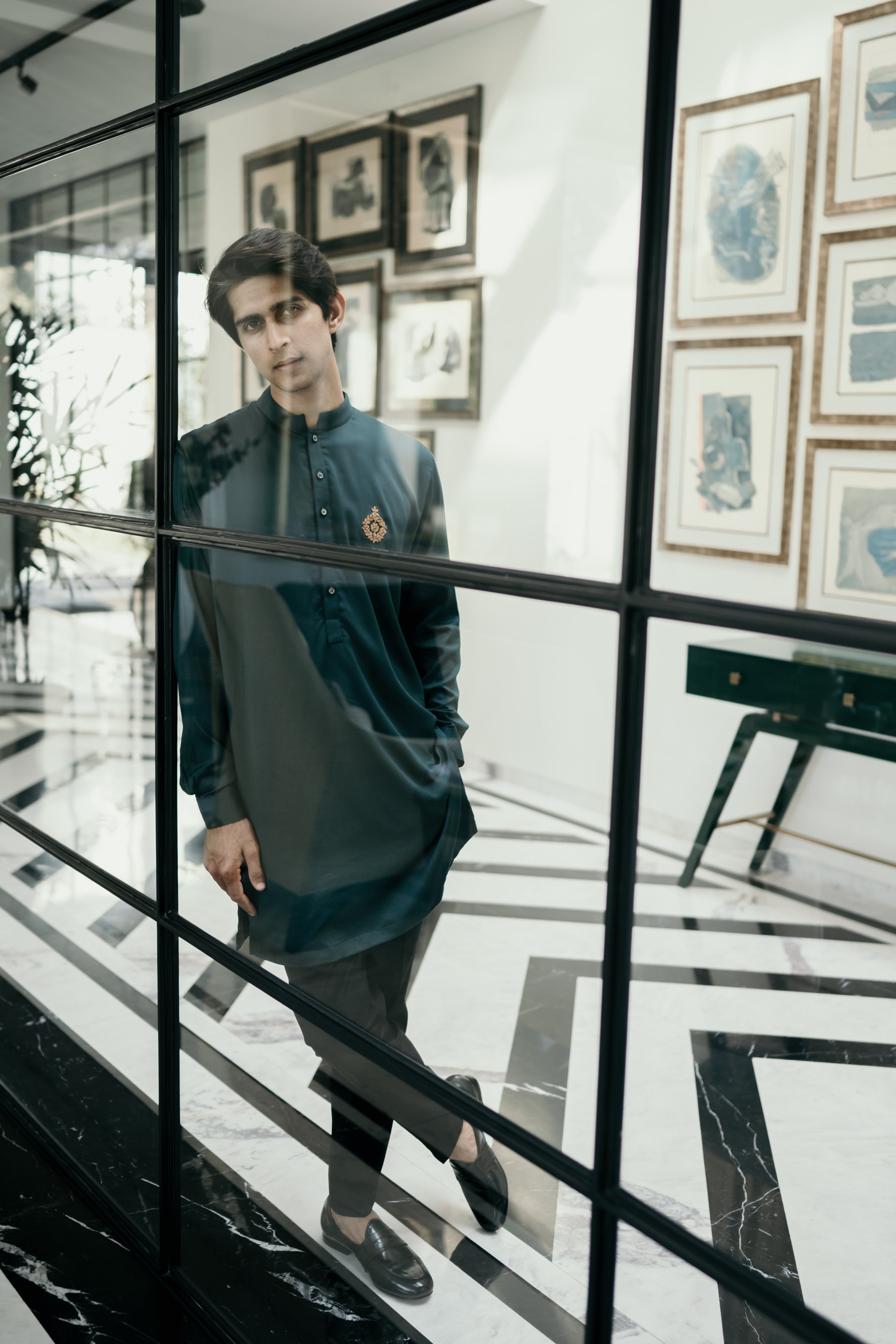 Bottle Green Embellished Short Kurta