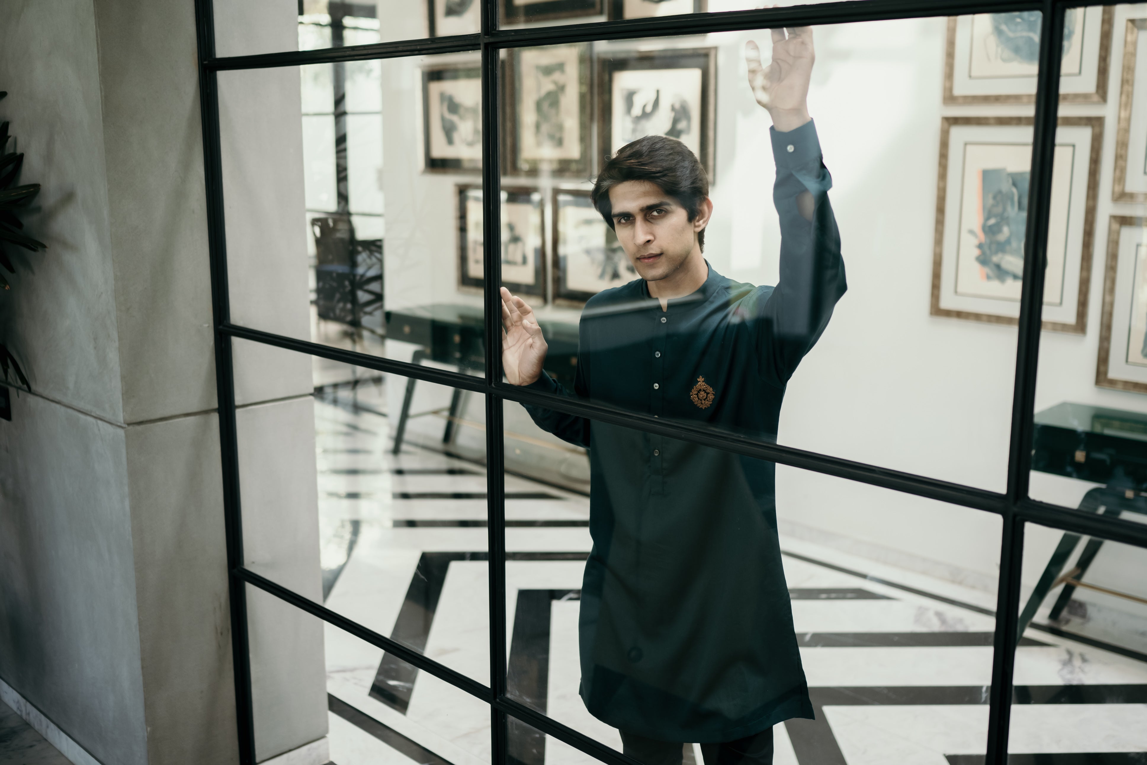 Bottle Green Embellished Short Kurta