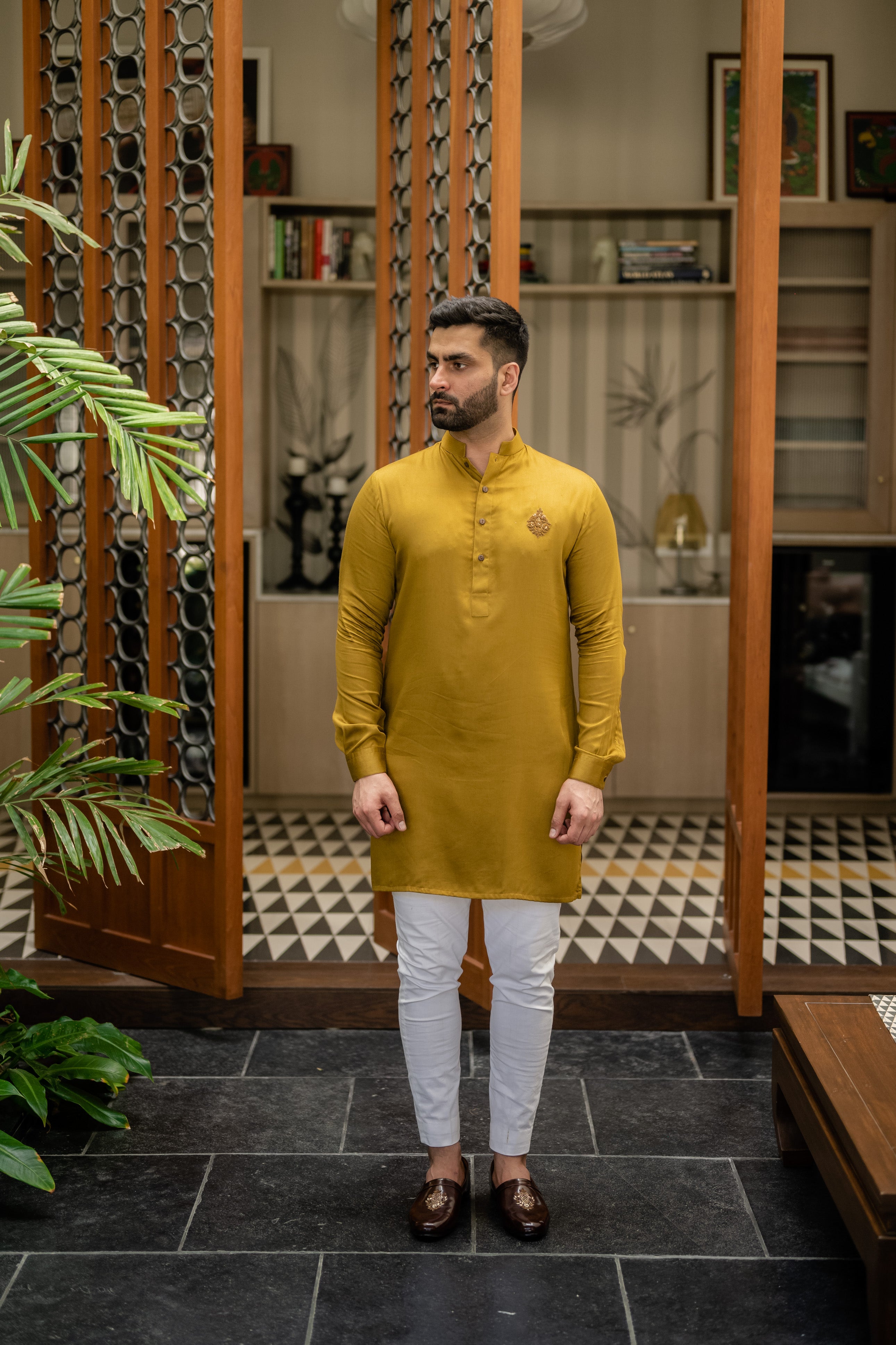 Mustard Shine Embellished Kurta