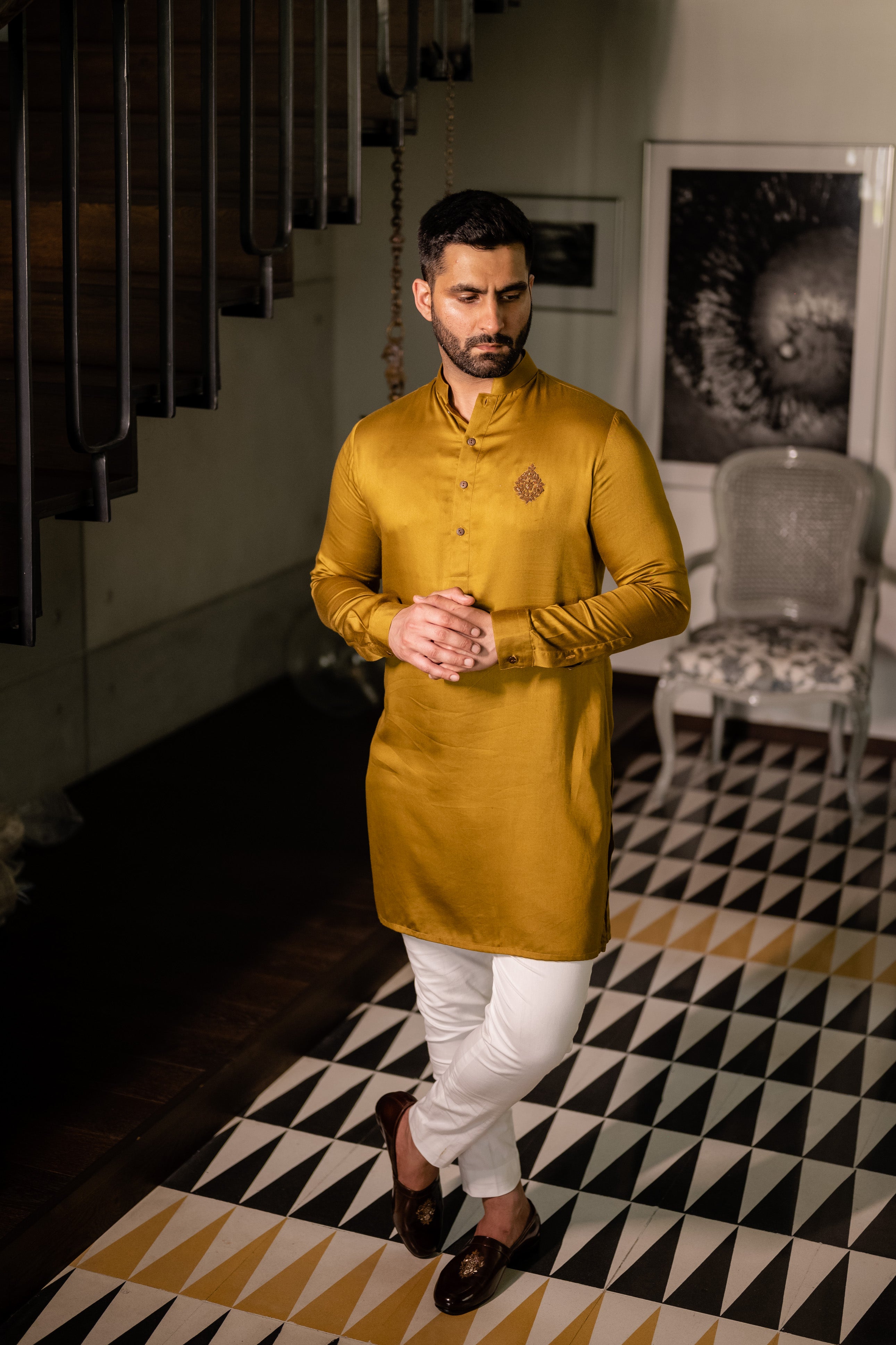 Mustard Shine Embellished Kurta