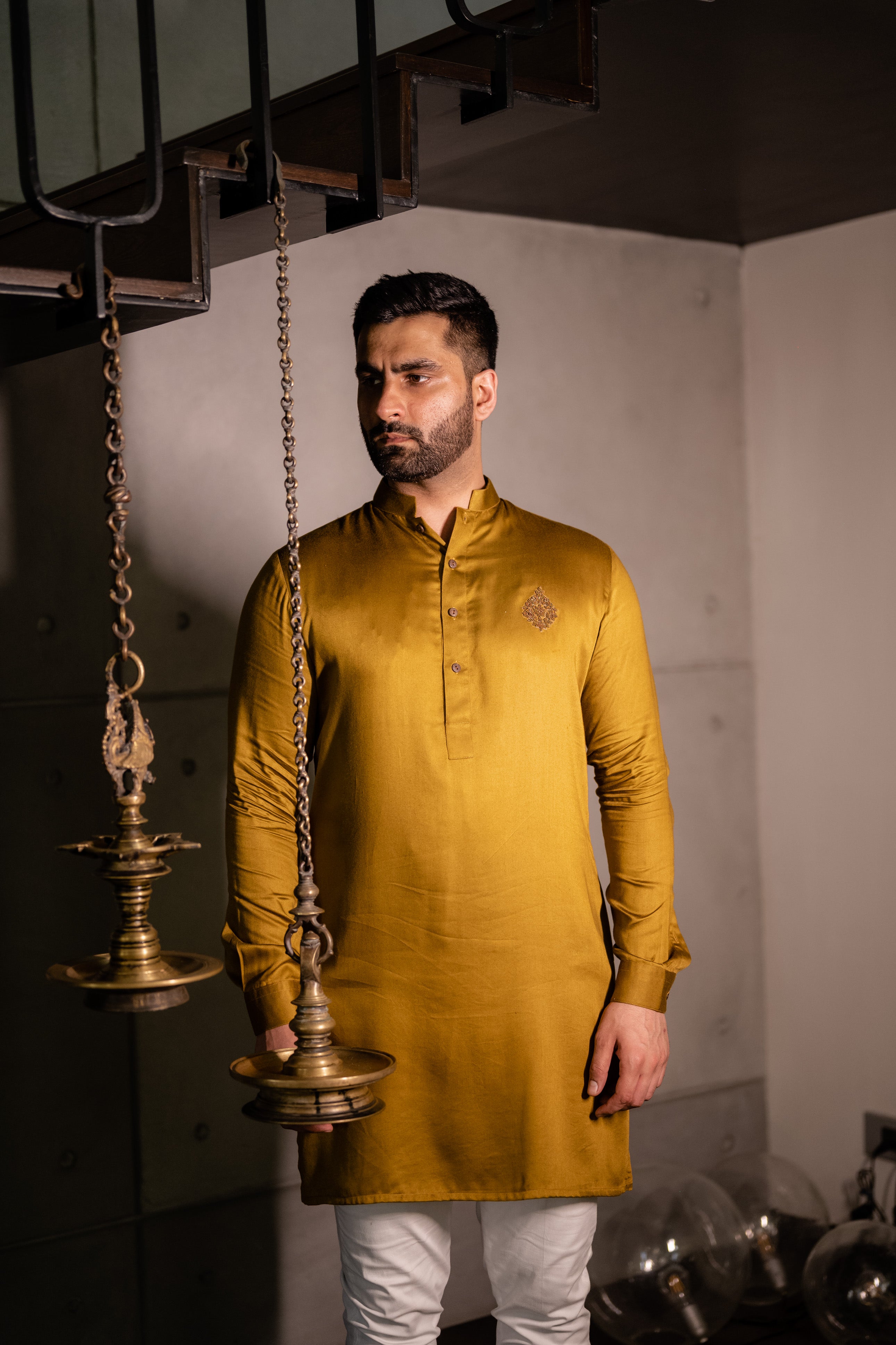 Mustard Shine Embellished Kurta