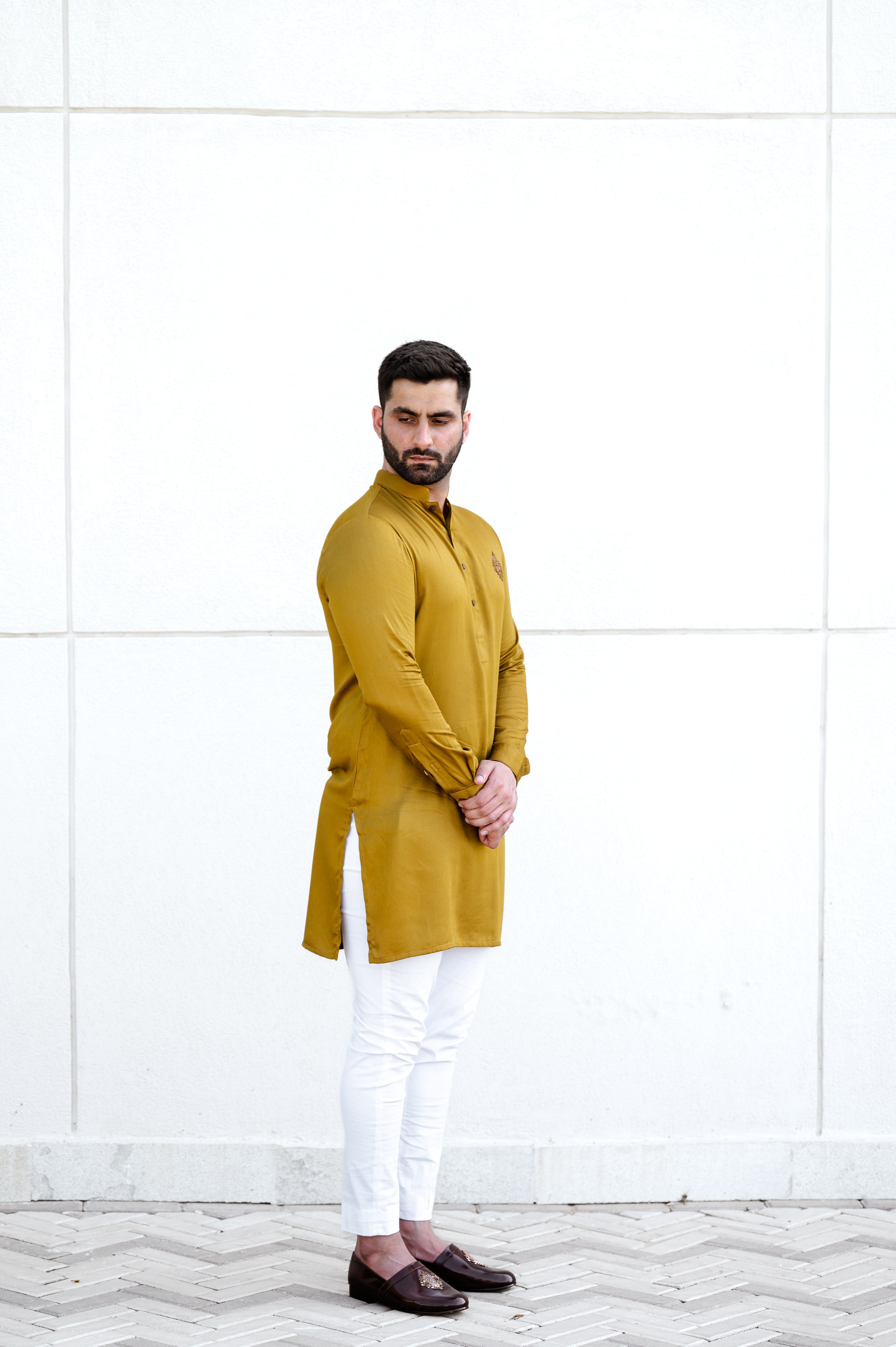 Mustard Shine Embellished Kurta