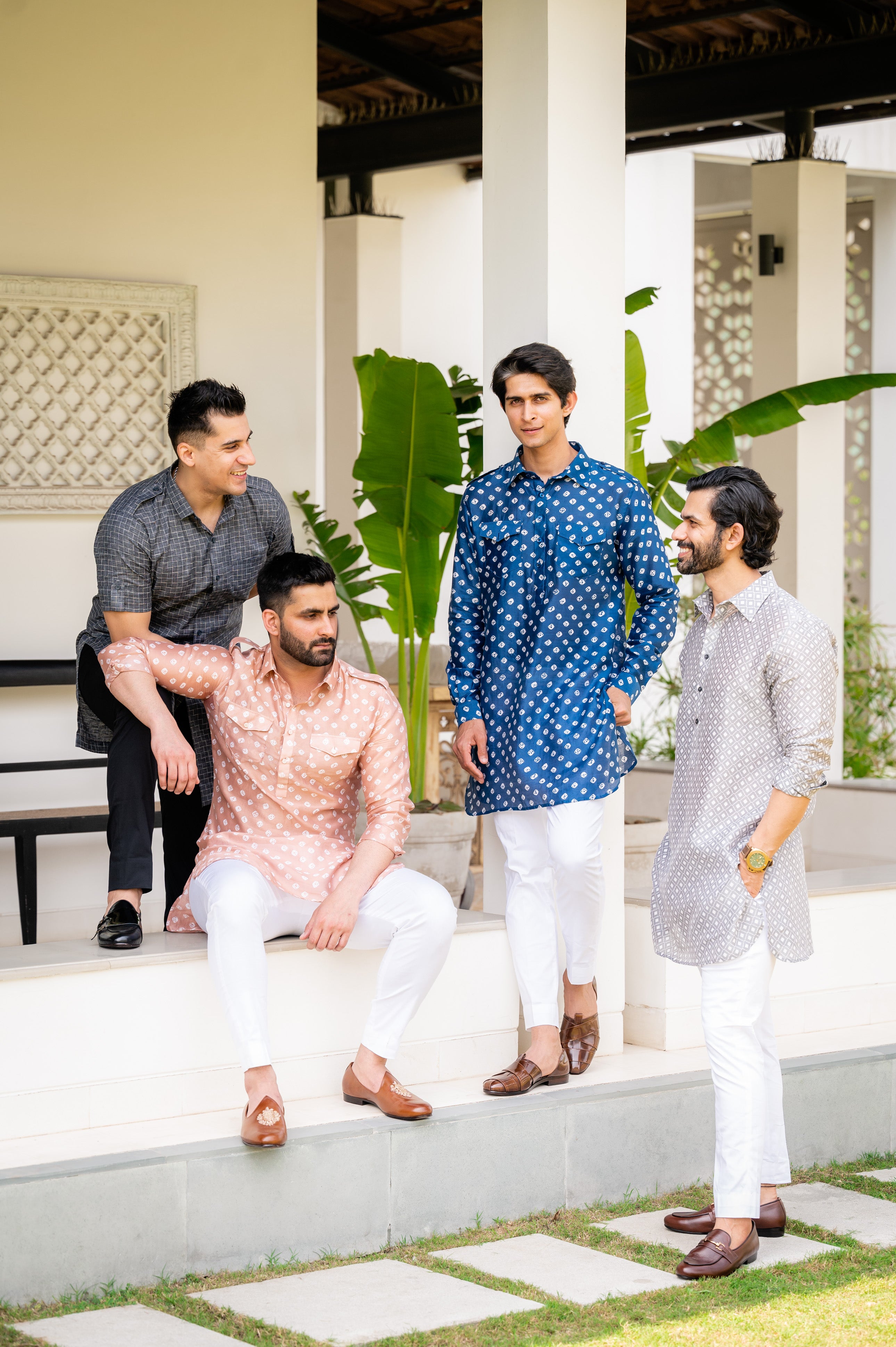 Grey White Self Chanderi Kurta