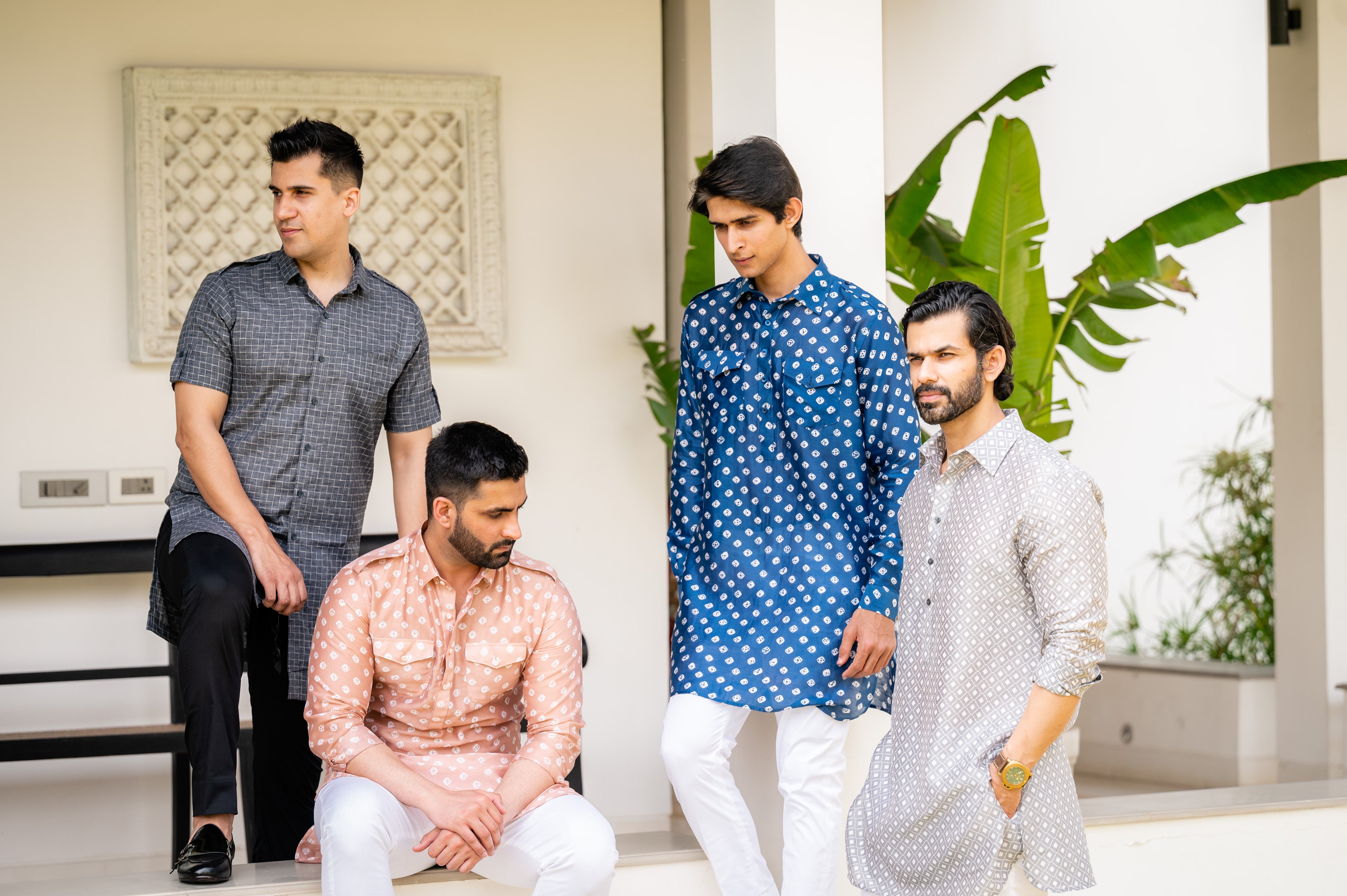 Grey White Self Chanderi Kurta