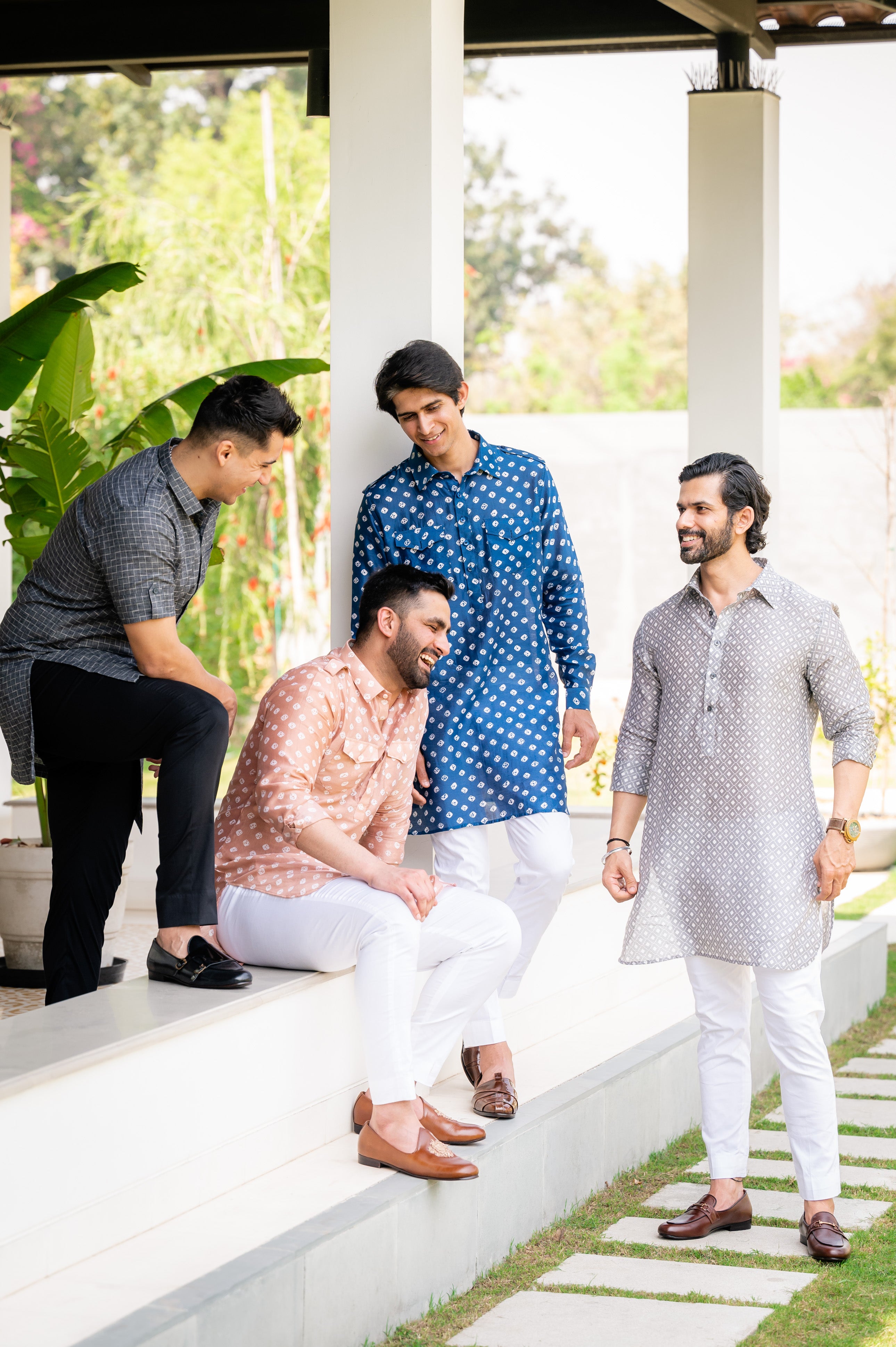 Grey White Self Chanderi Kurta