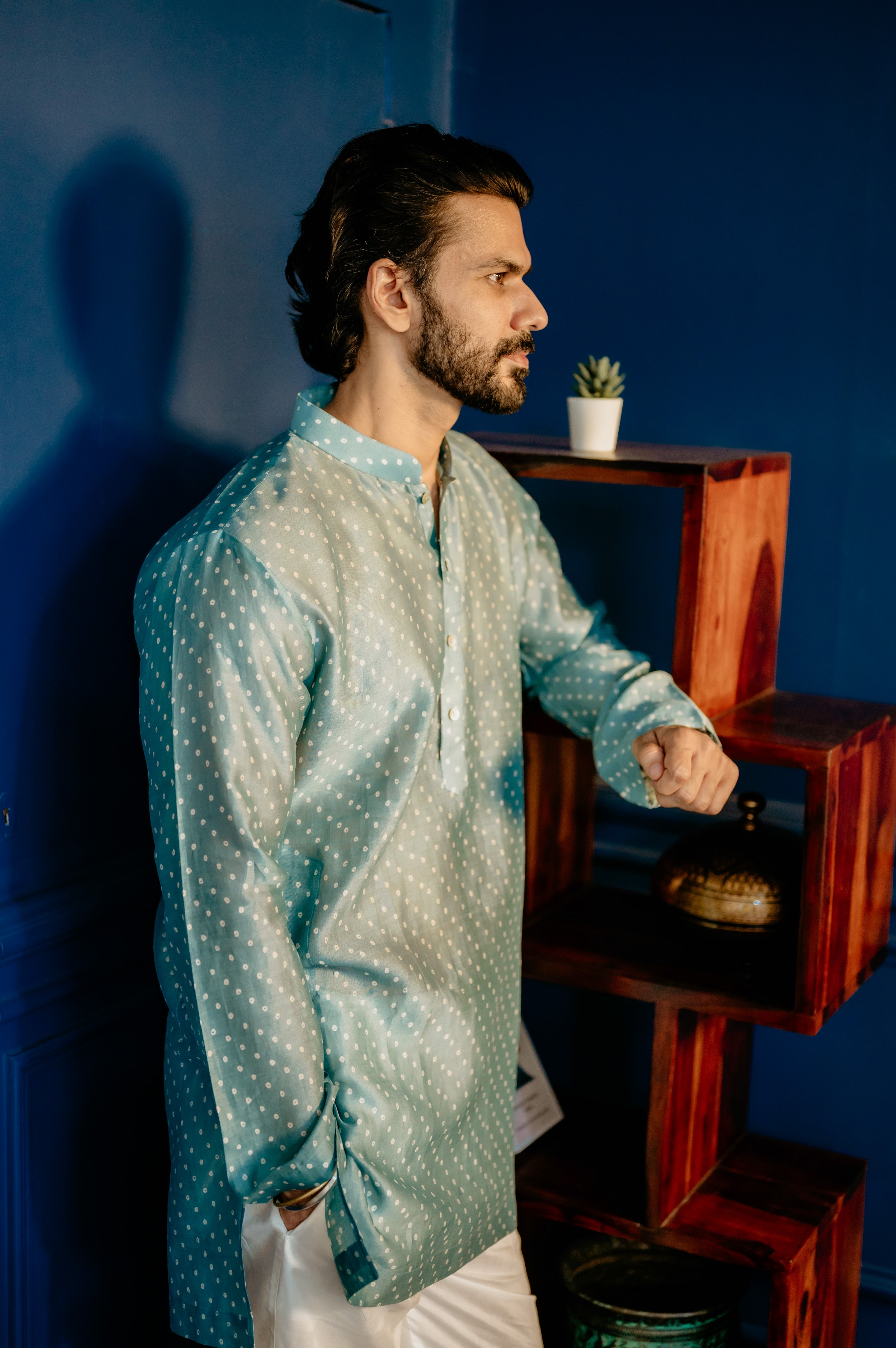 Sky Blue Bandhani Chanderi Kurta