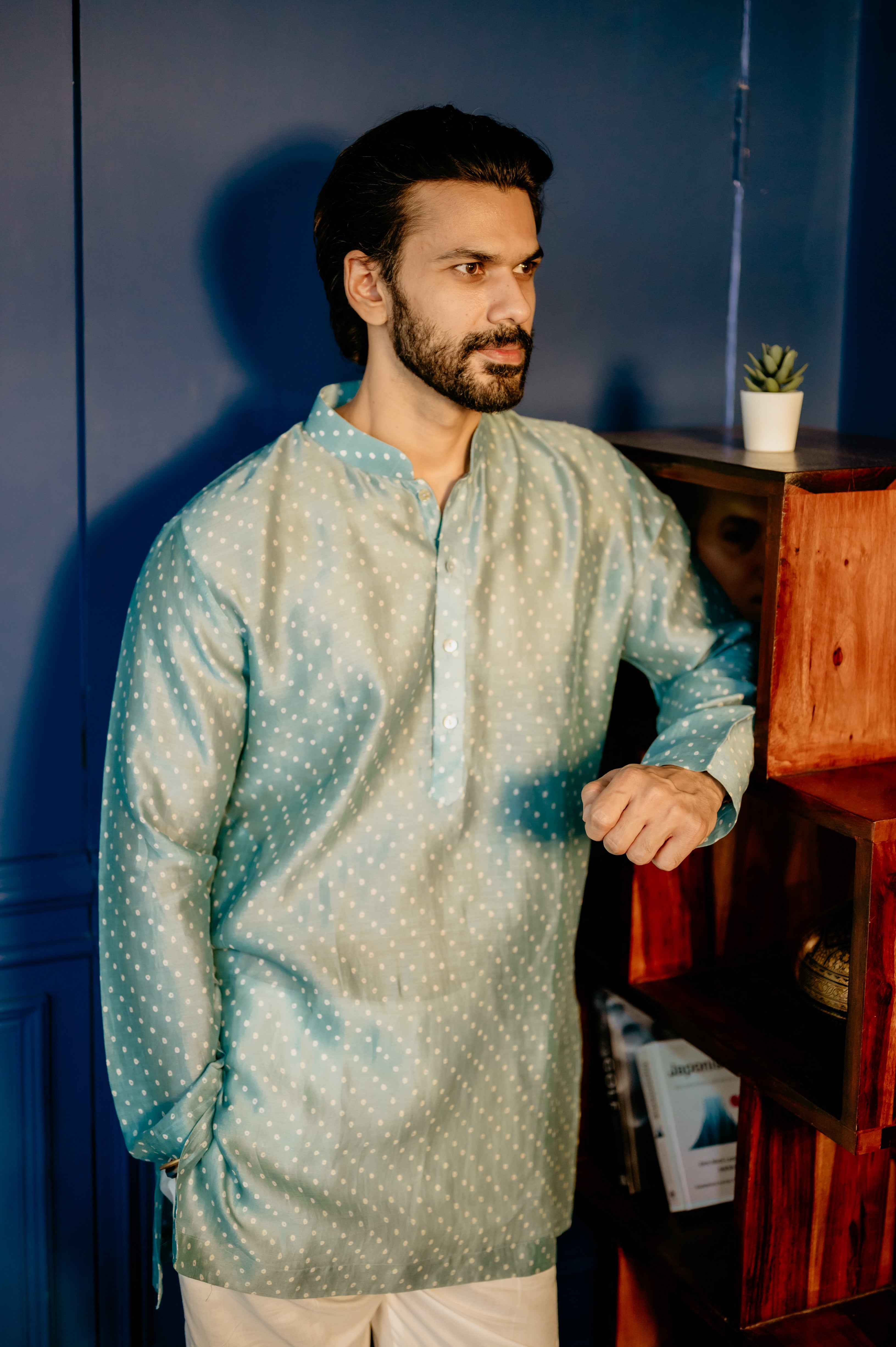Sky Blue Bandhani Chanderi Kurta