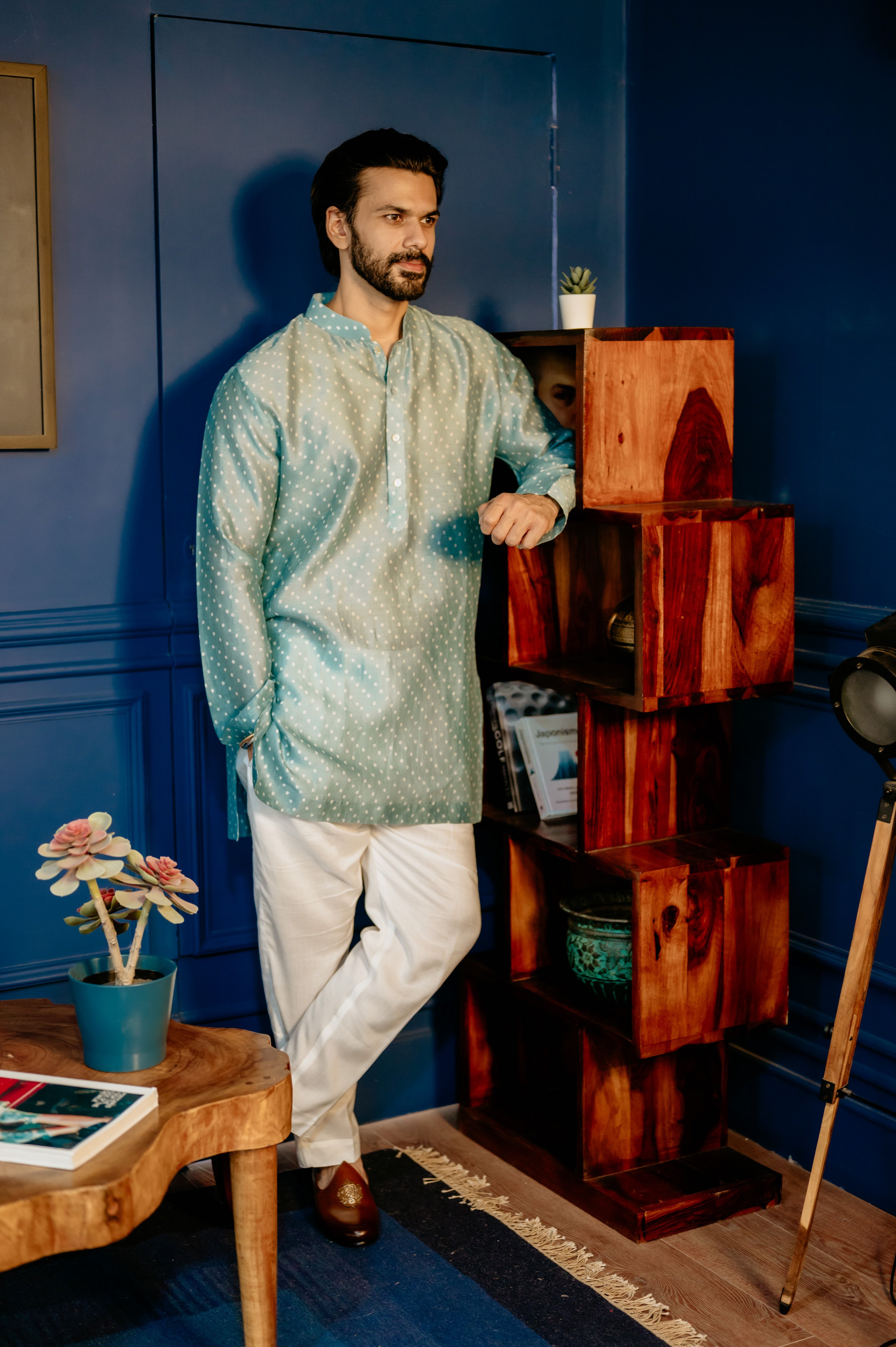 Sky Blue Bandhani Chanderi Kurta