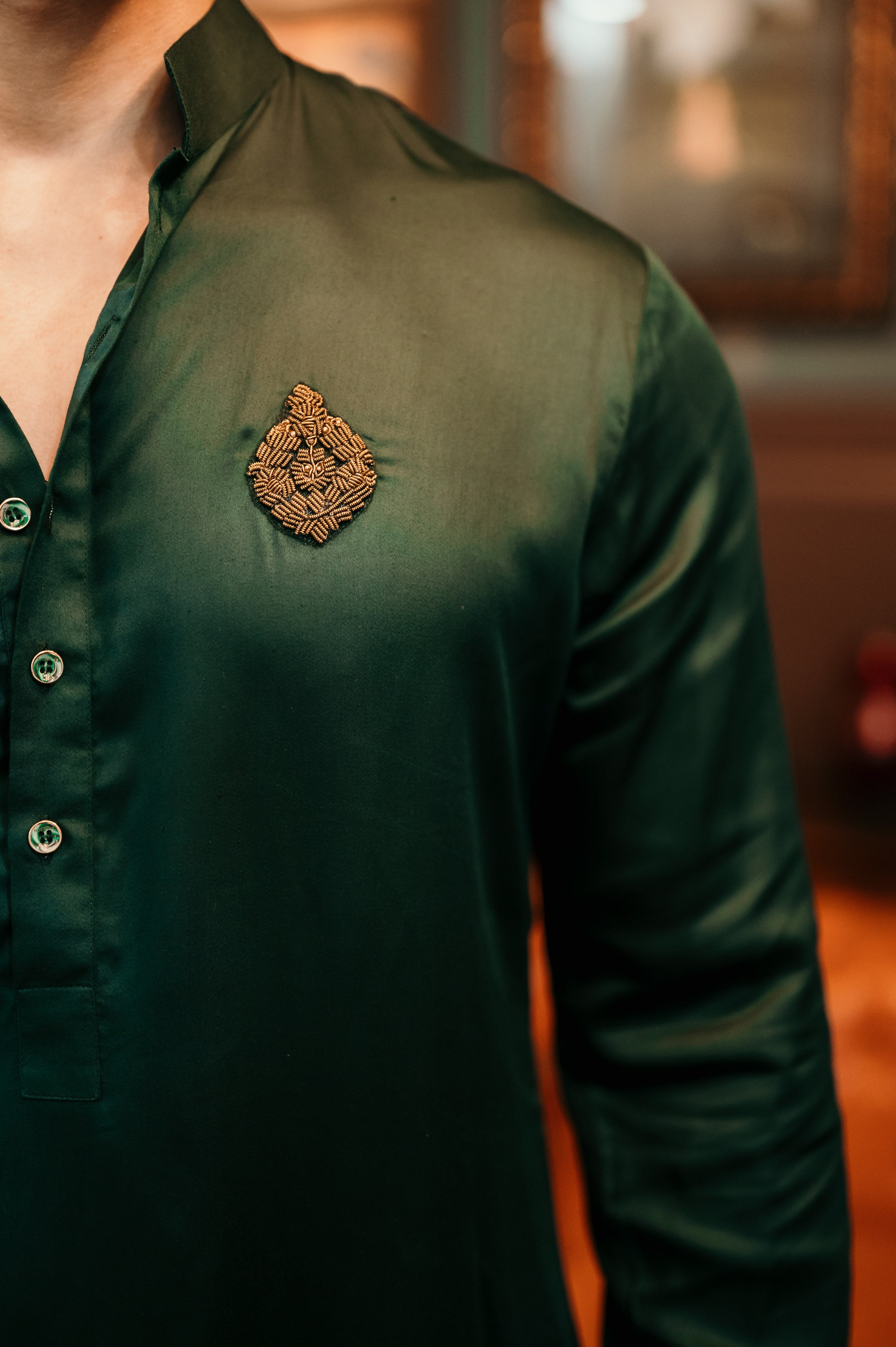 Bottle Green Embellished Short Kurta