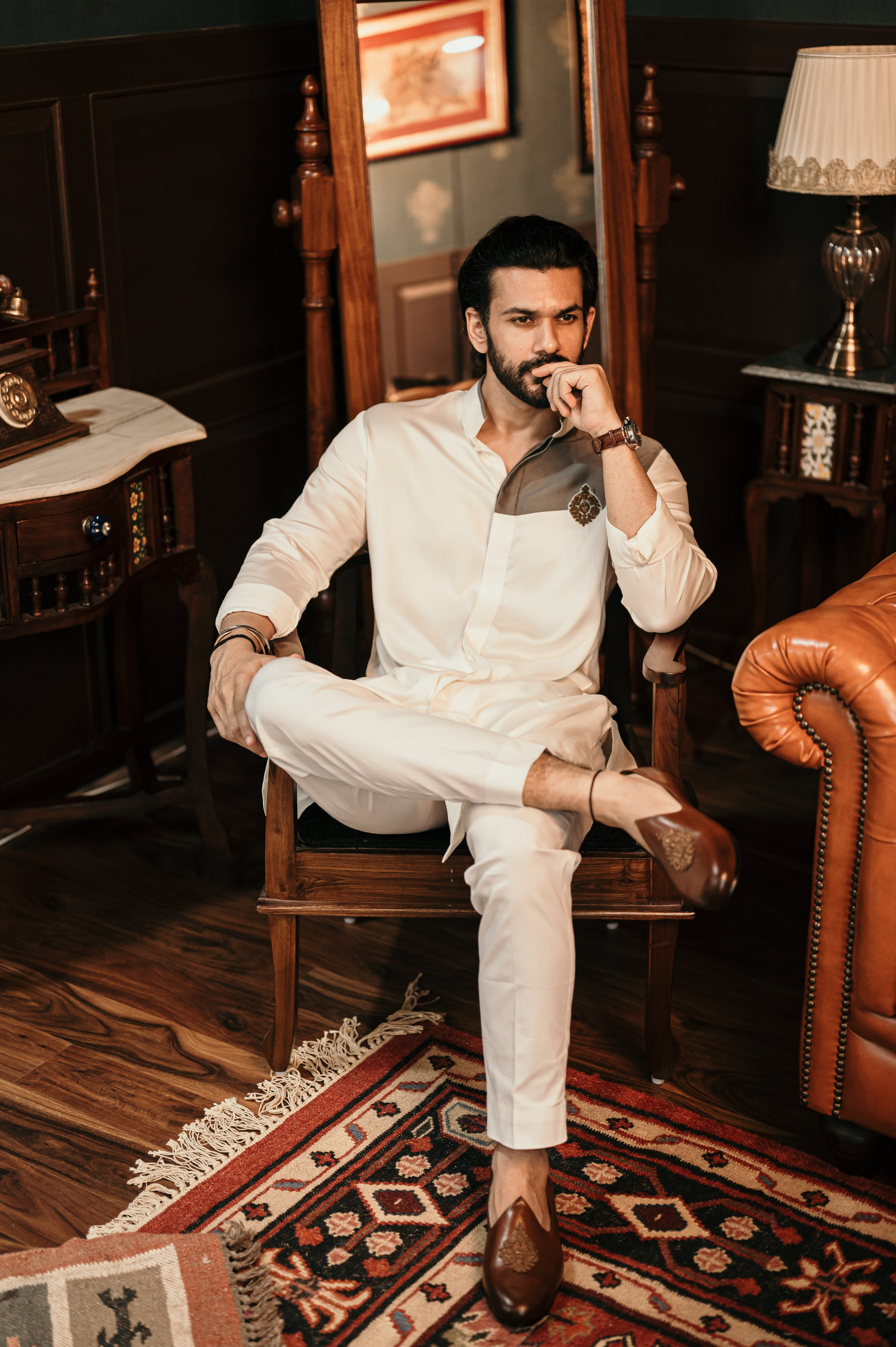Ivory Grey Embellished Shirt Kurta