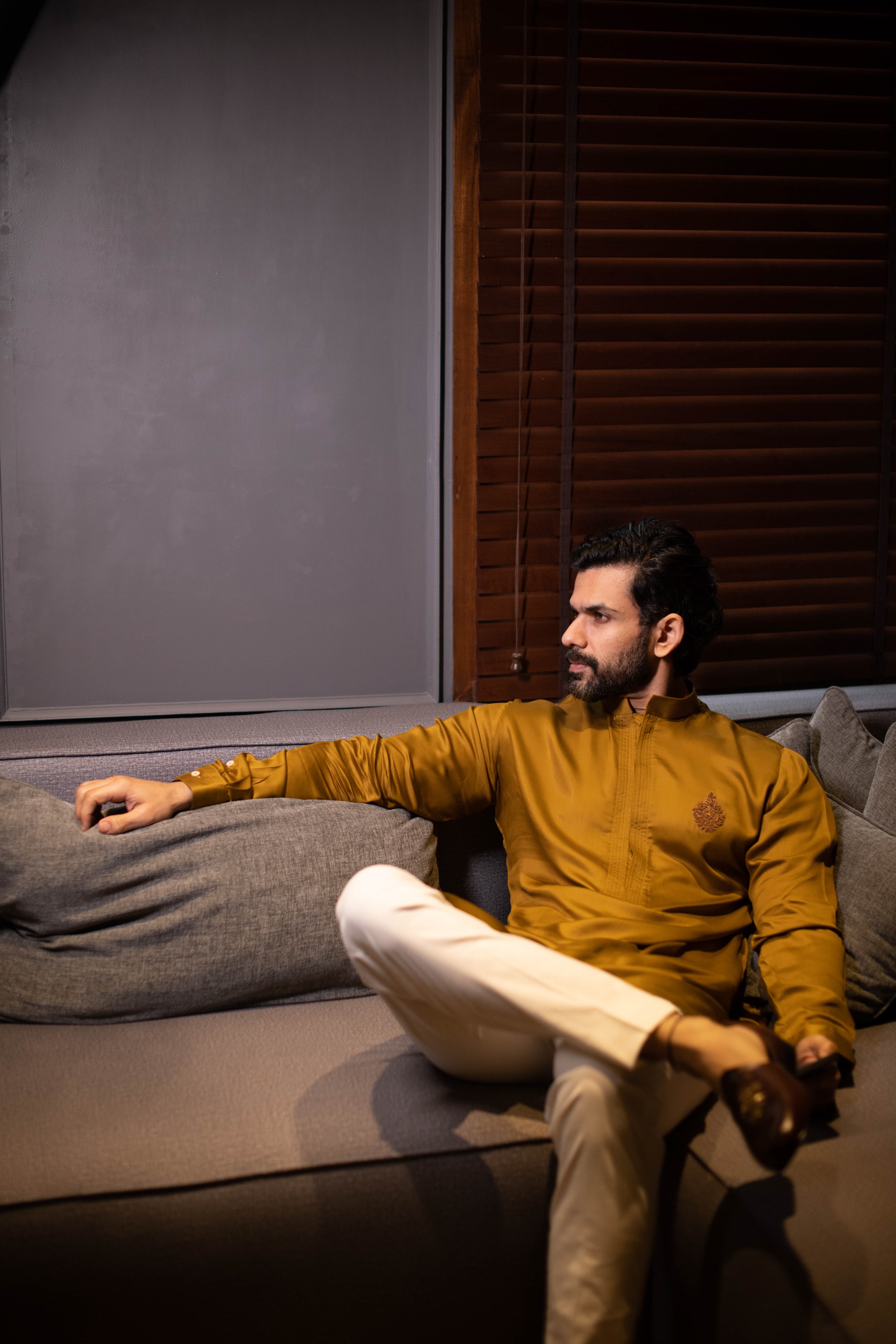 Mustard Shine Embellished Kurta