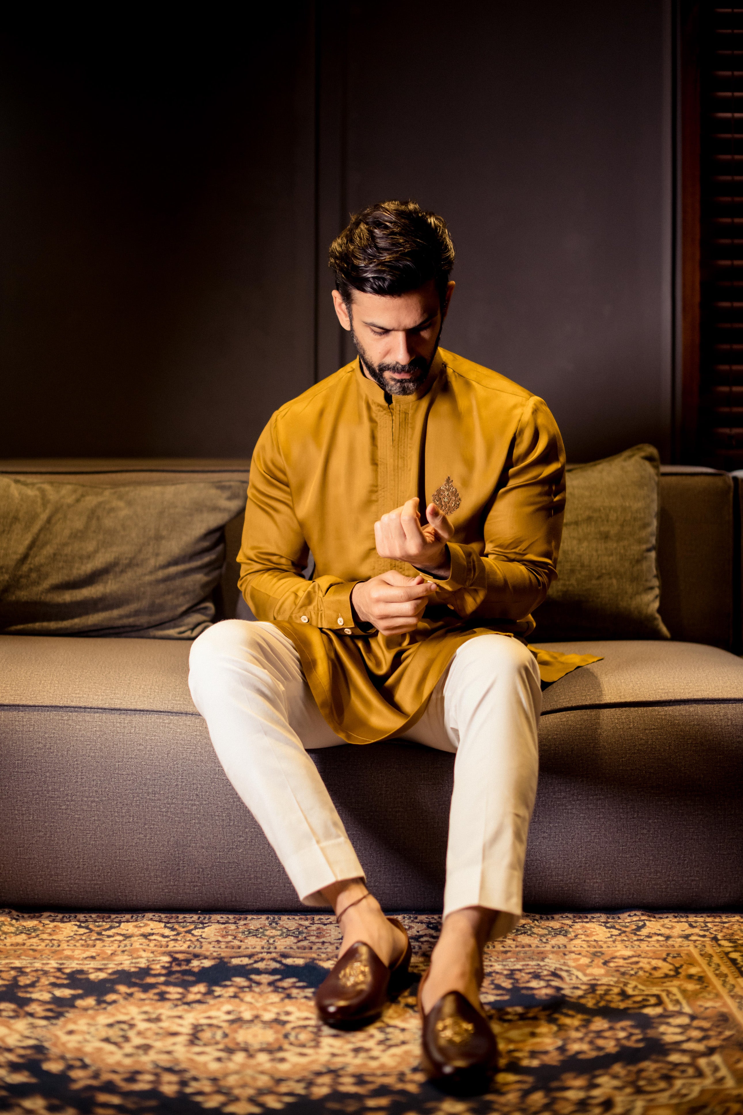Mustard Shine Embellished Kurta