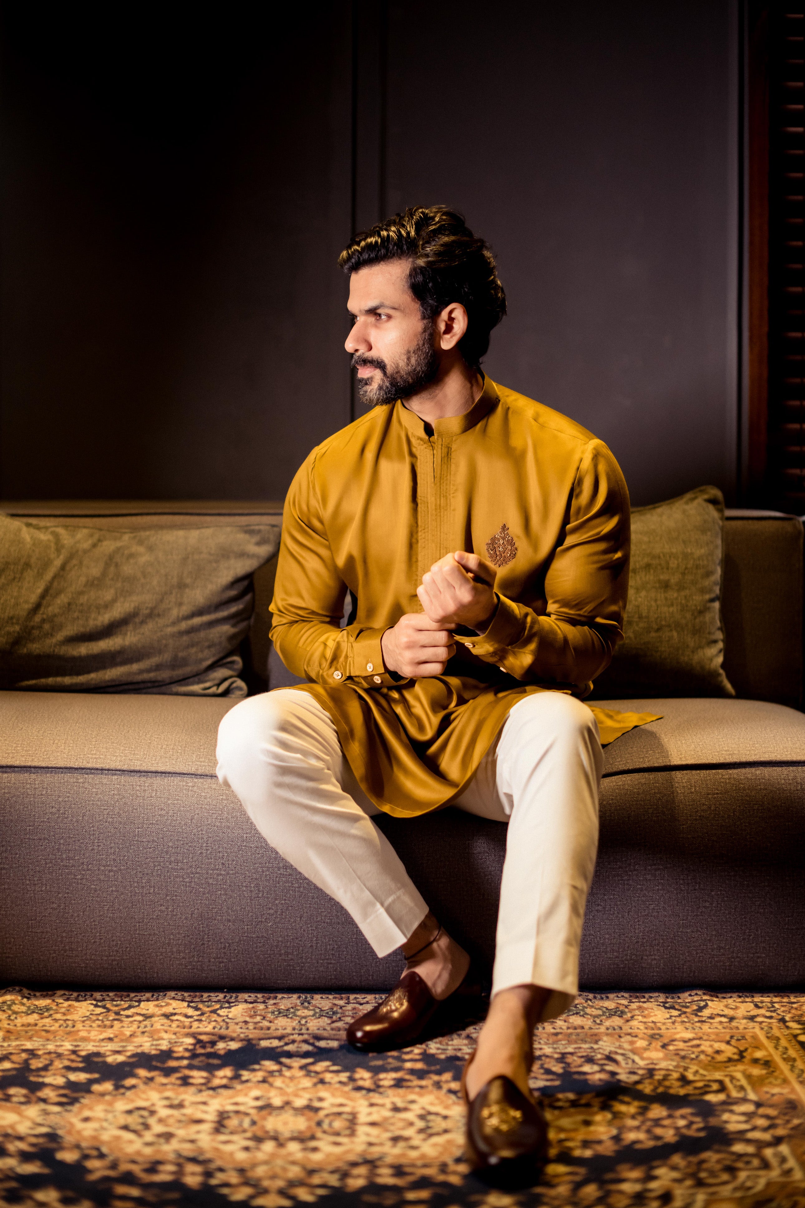 Mustard Shine Embellished Kurta