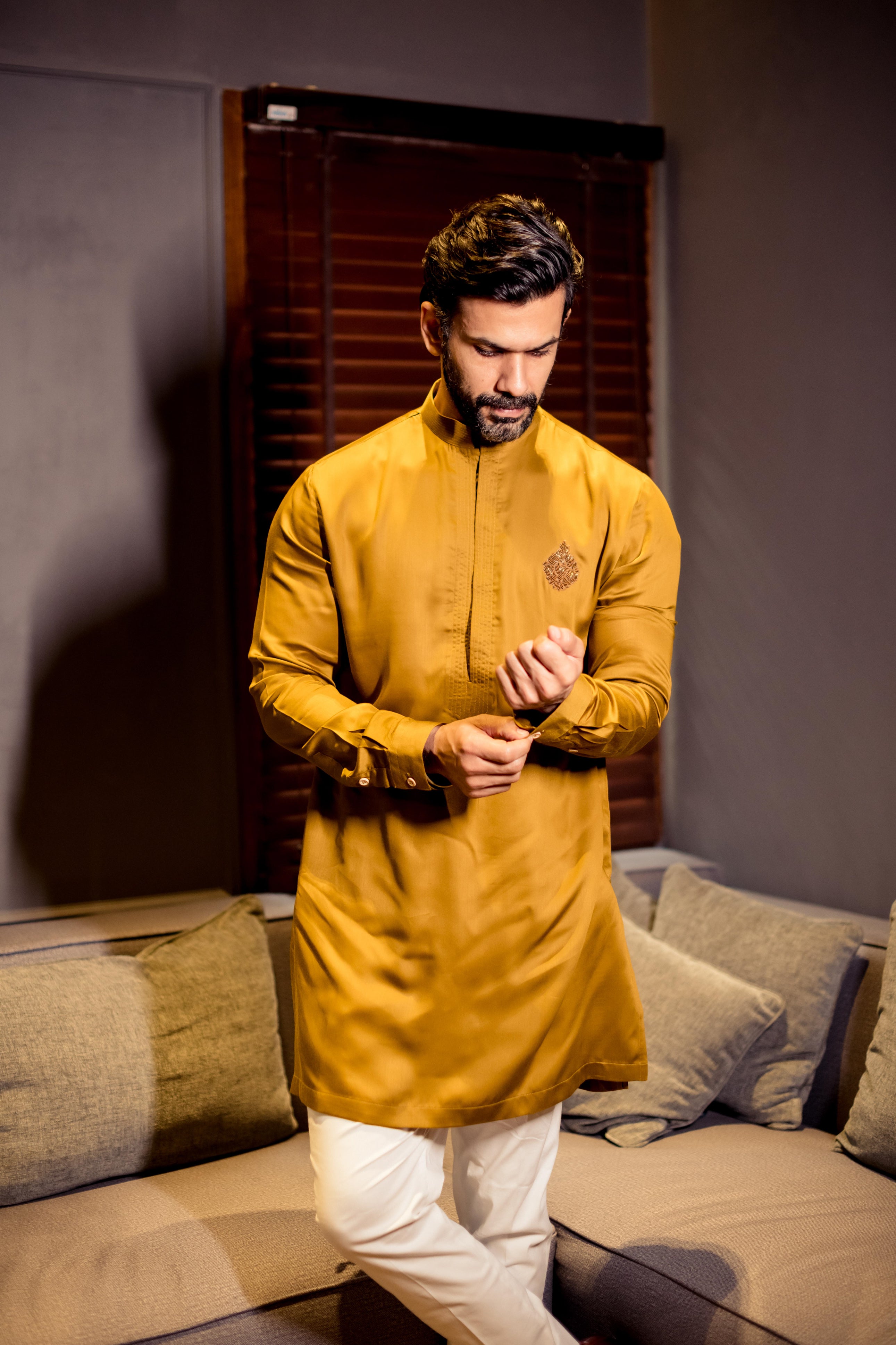 Mustard Shine Embellished Kurta