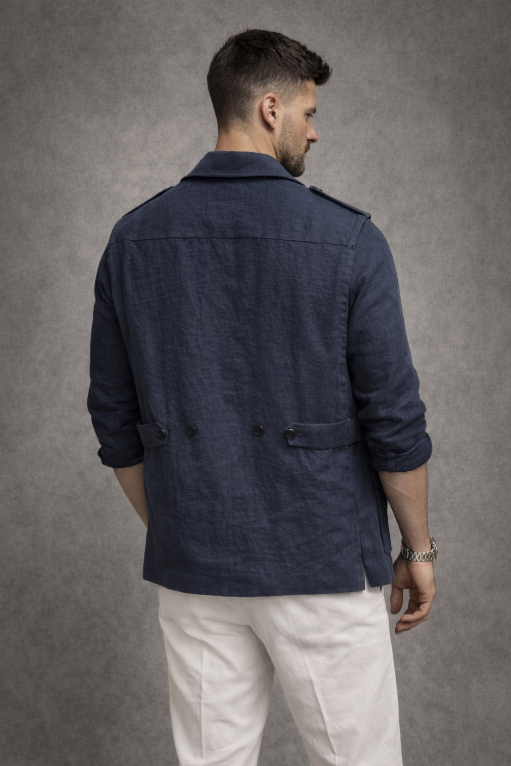 Sleeveless Linen Shacket - Navy Blue