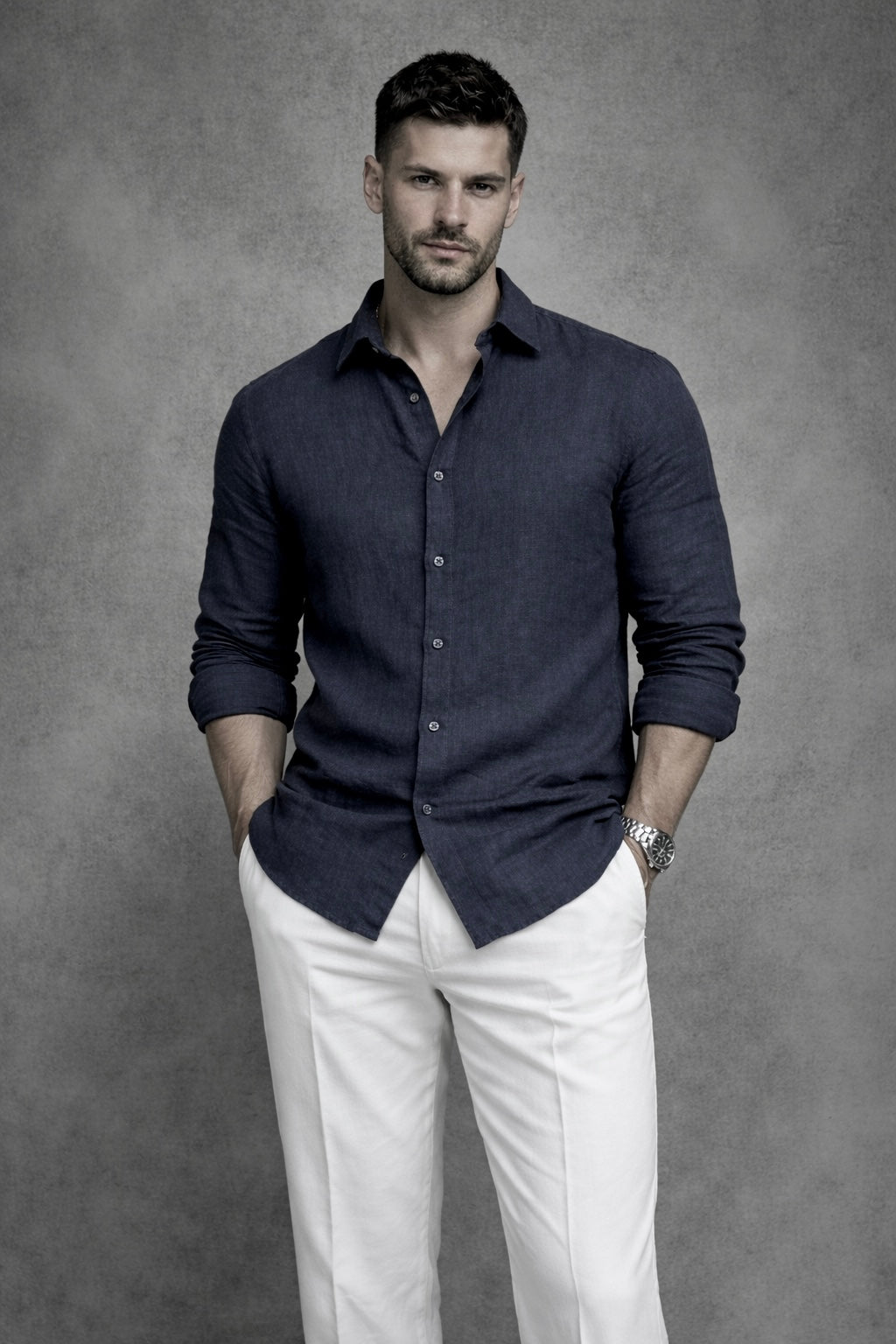 Navy Linen Shirt