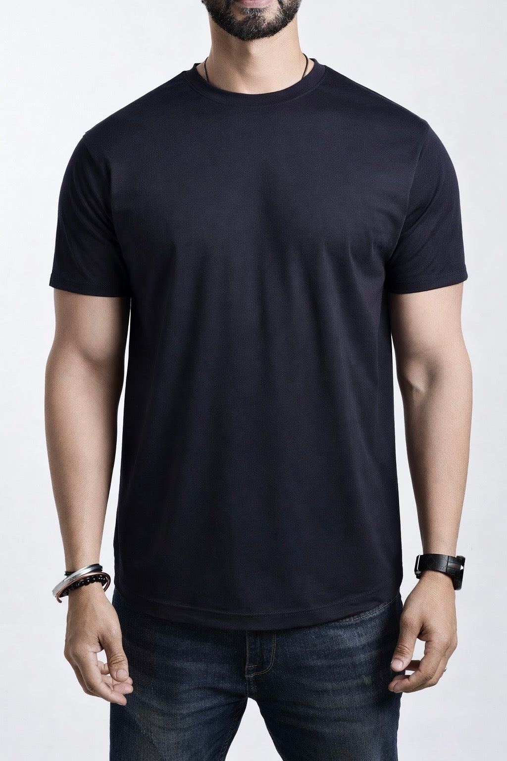 SLUB CREW NECK T-Shirt - Navy Blue