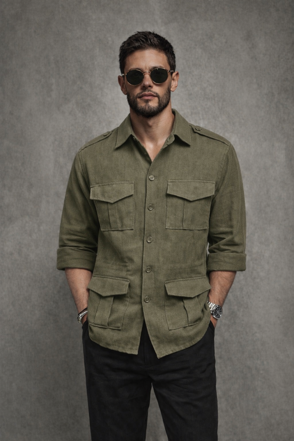 Linen Shacket - Green