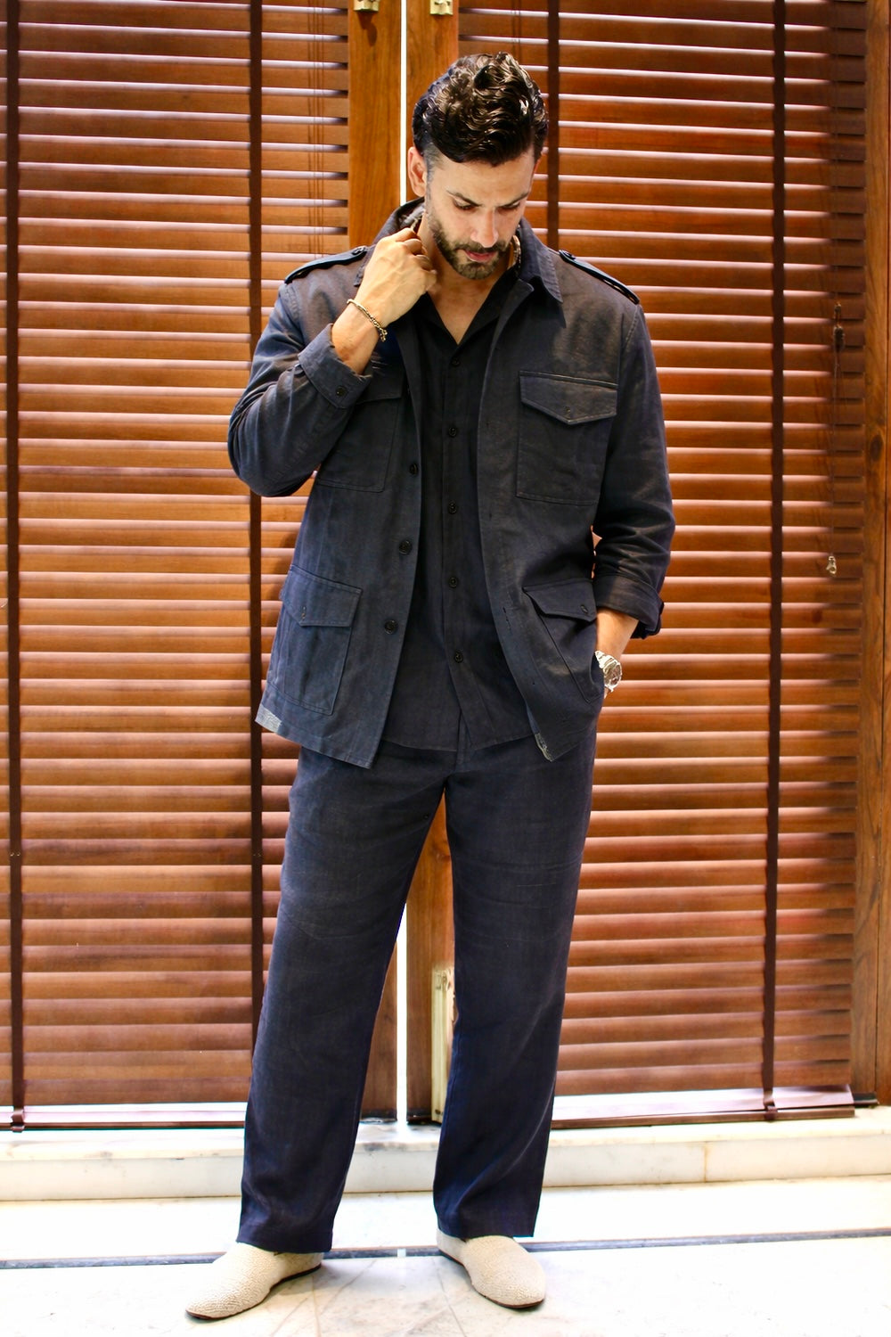 Linen Shacket - Navy Blue