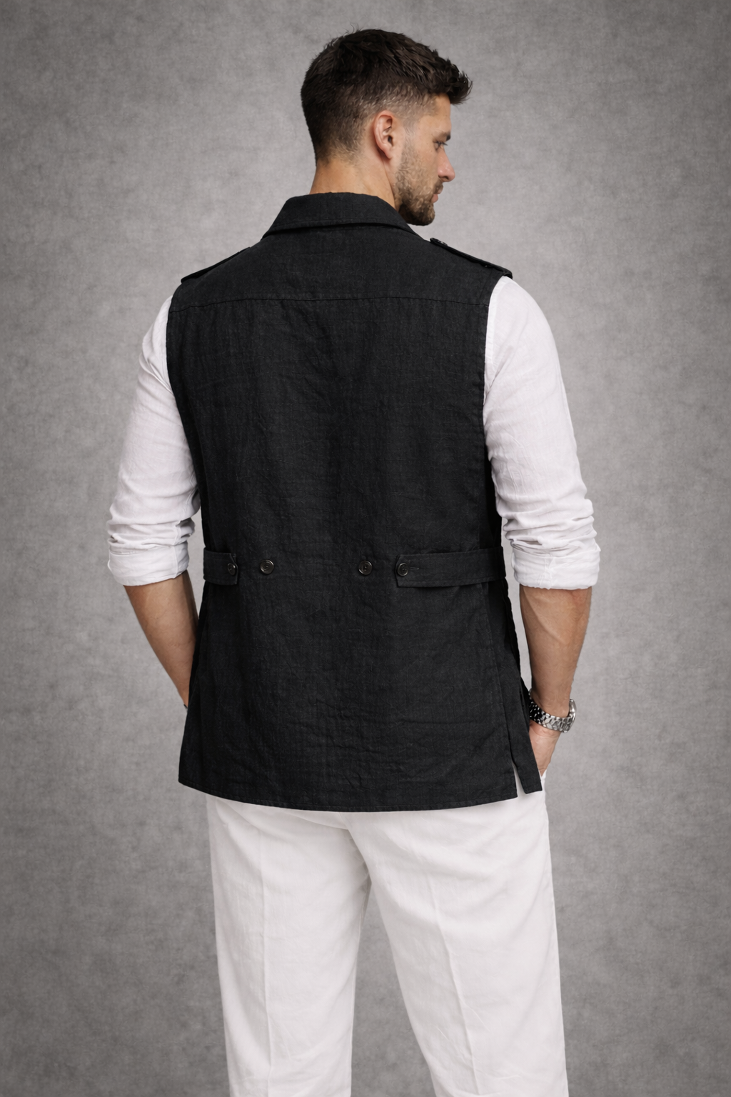Sleeveless Linen Shacket - Black