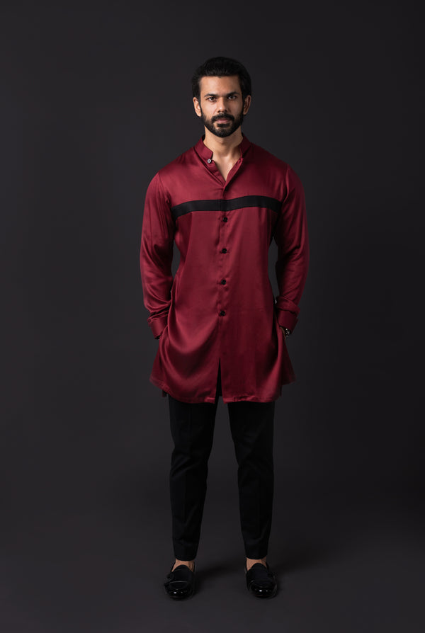 Maroon Black Strip Shirt Kurta