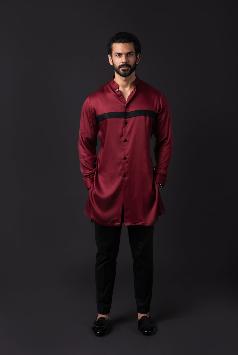 Maroon Black Strip Shirt Kurta
